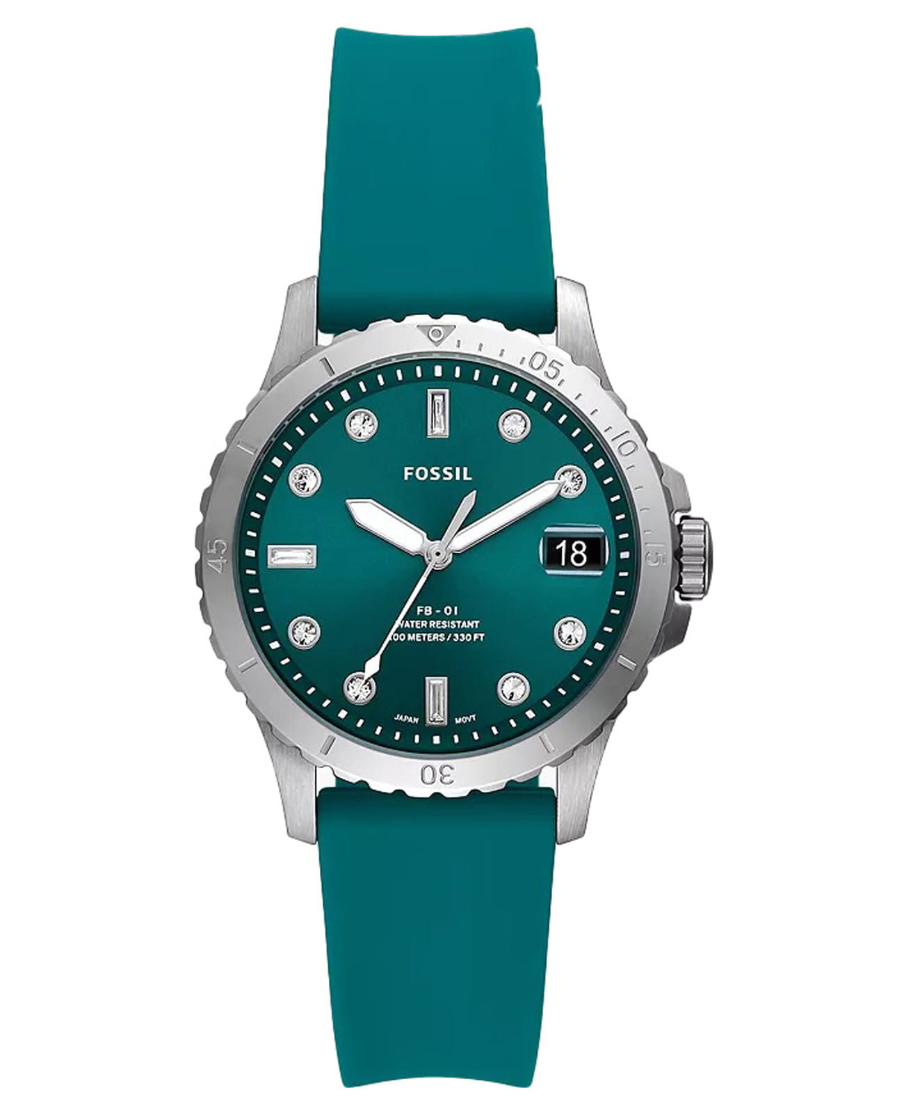 Fossil Fossil FB-01 ES5287  ES5287 кварцевые женские часы бирюзовый циферблат, браслет силикон — вид спереди