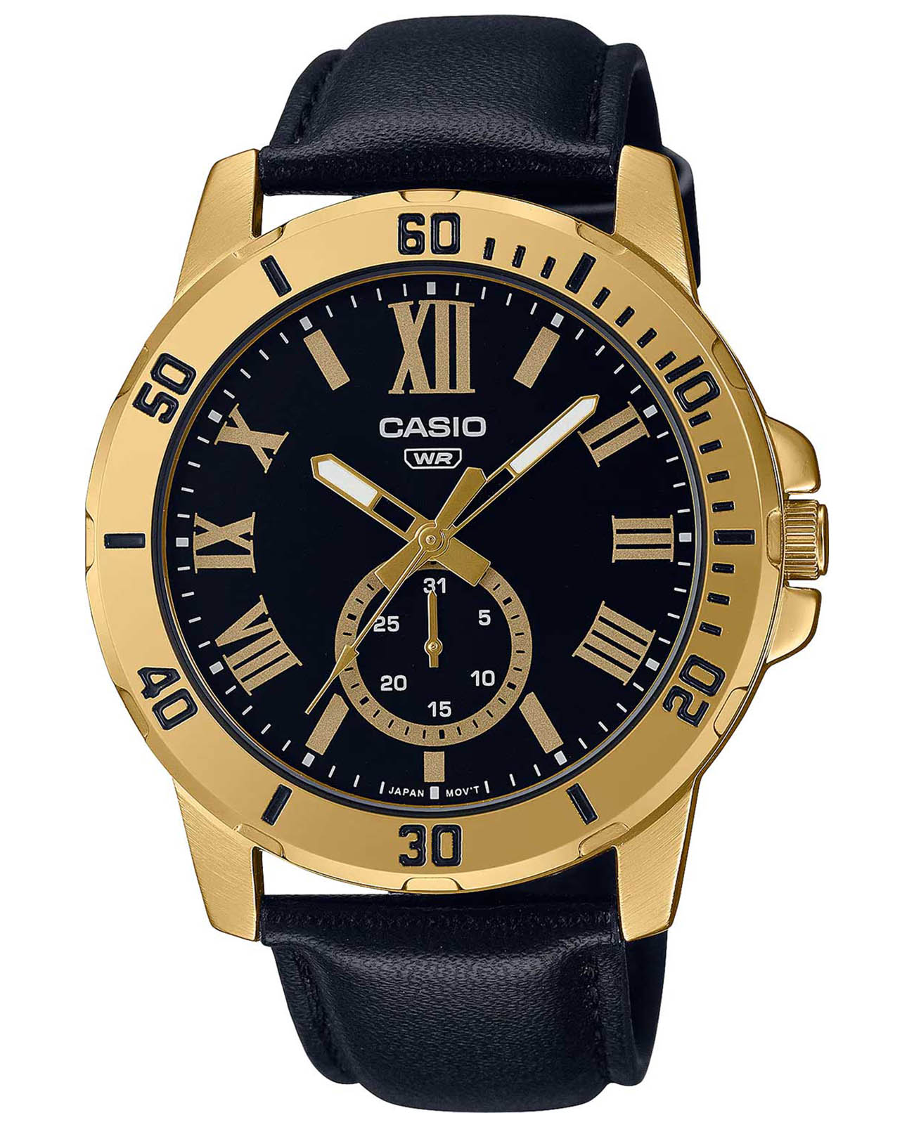 Casio Casio Collection MTP-VD200GL-1B  MTP-VD200GL-1B кварцевые мужские часы черный циферблат, браслет кожаный — вид спереди