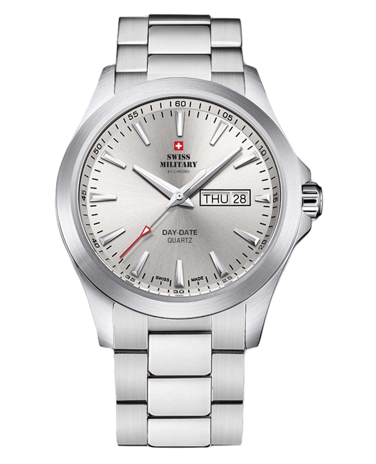 Swiss Military by Chrono Swiss Military by Chrono Day Date SMP36040.23  SMP36040.23 кварцевые мужские часы черный циферблат, браслет нержавеющая сталь — вид спереди