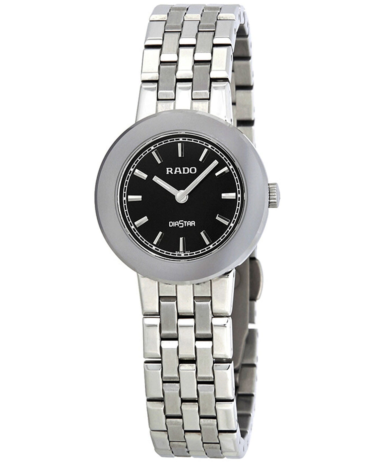 Rado Rado Diamaster R14342173  R14342173 кварцевые женские часы черный циферблат, браслет нержавеющая сталь — вид спереди