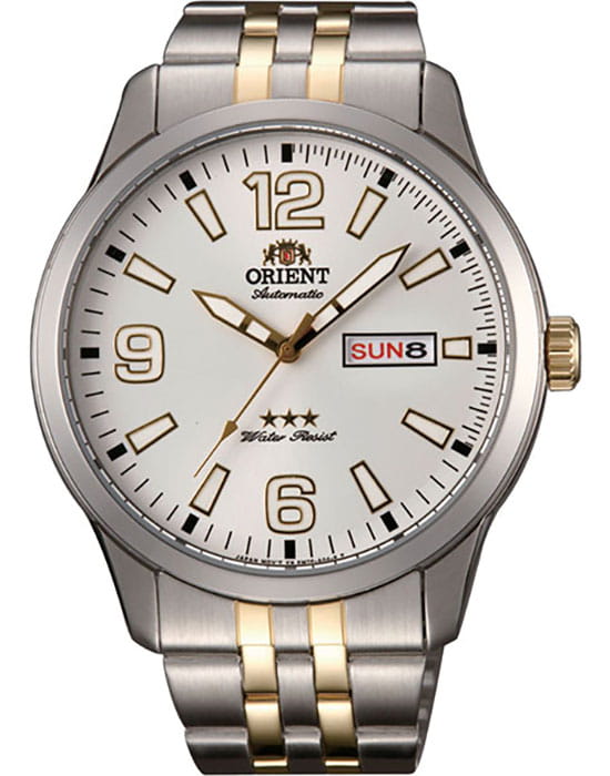 Orient Orient RA-AB0006S (RN-AB0006S)  RA-AB0006S механические мужские часы белый циферблат, браслет сталь c pvd покрытием — вид спереди