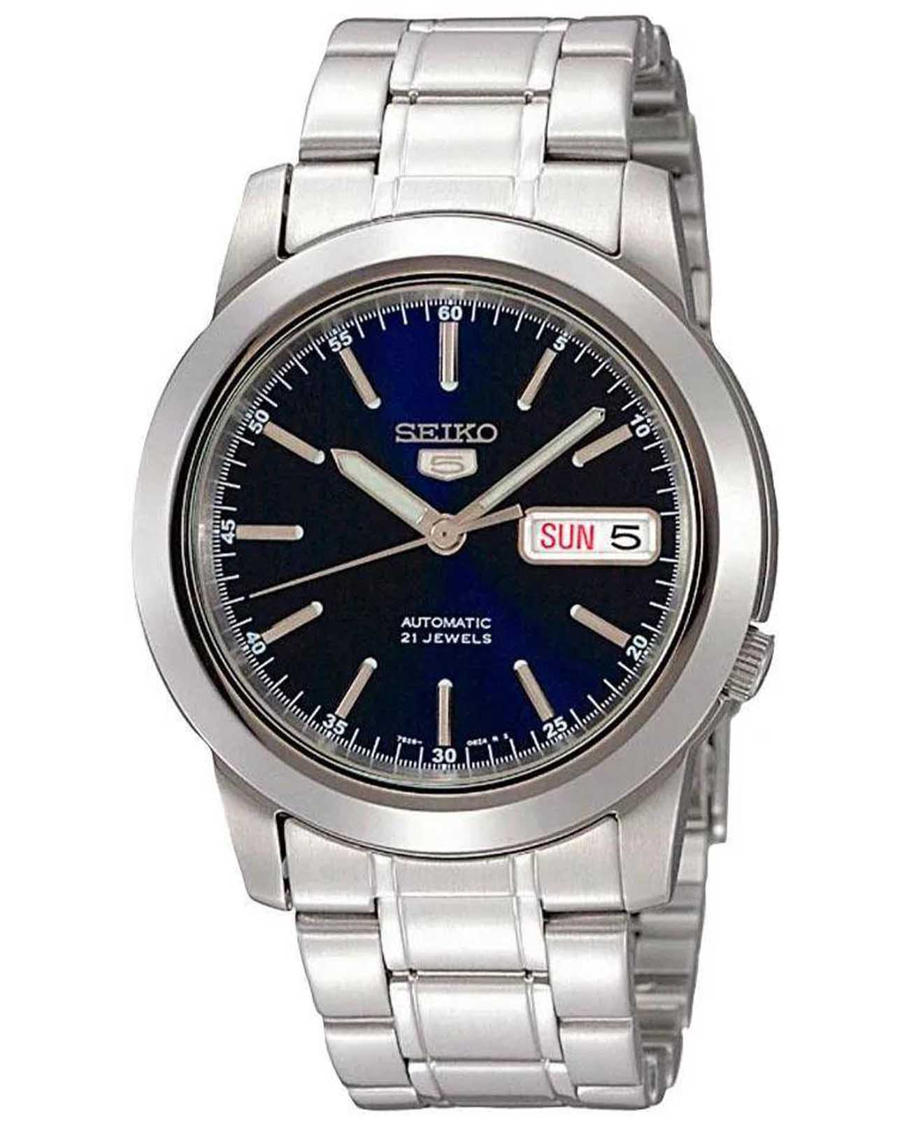Seiko Seiko 5 Regular SNKE51J1  SNKE51J1 механические мужские часы синий циферблат, браслет нержавеющая сталь — вид спереди