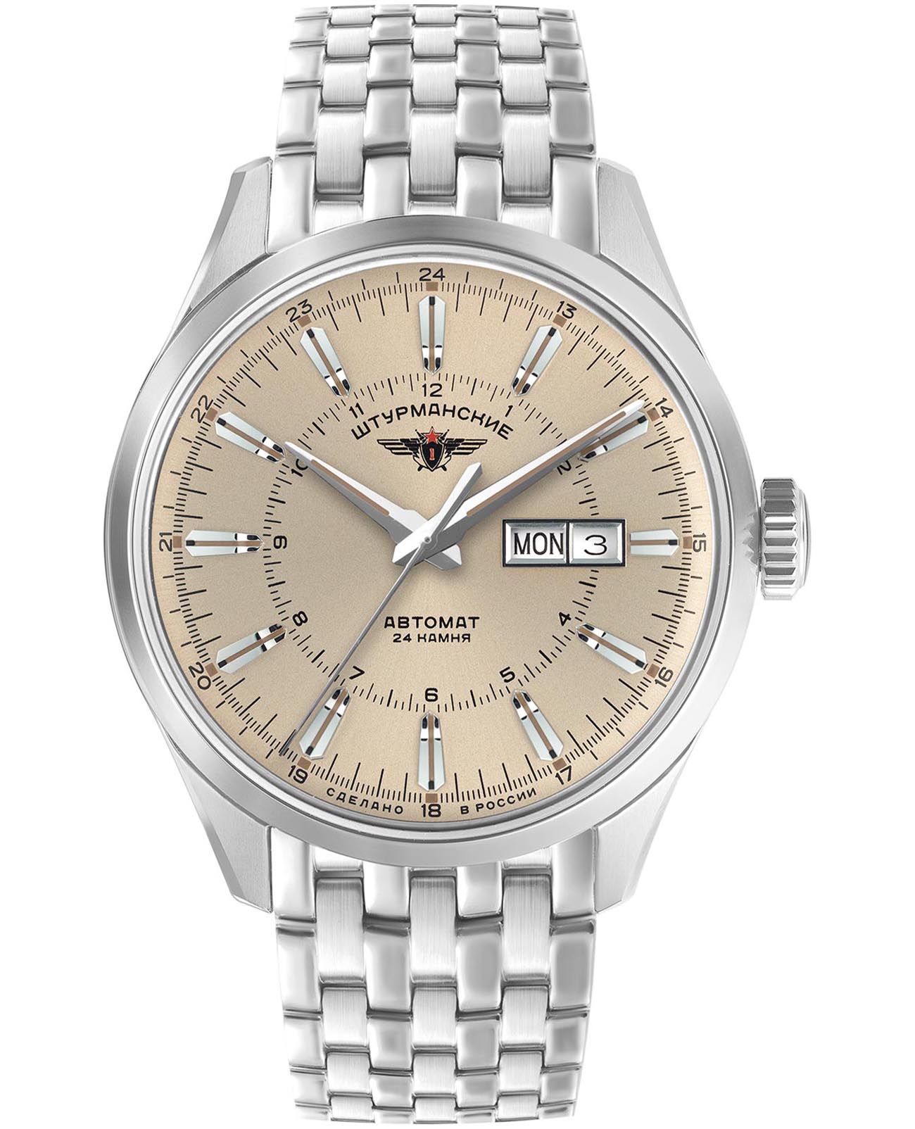 Штурманские Штурманские Открытый Космос Day-Date NH36/1891772B  NH36/1891772B механические мужские часы шампань циферблат, браслет нержавеющая сталь — вид спереди