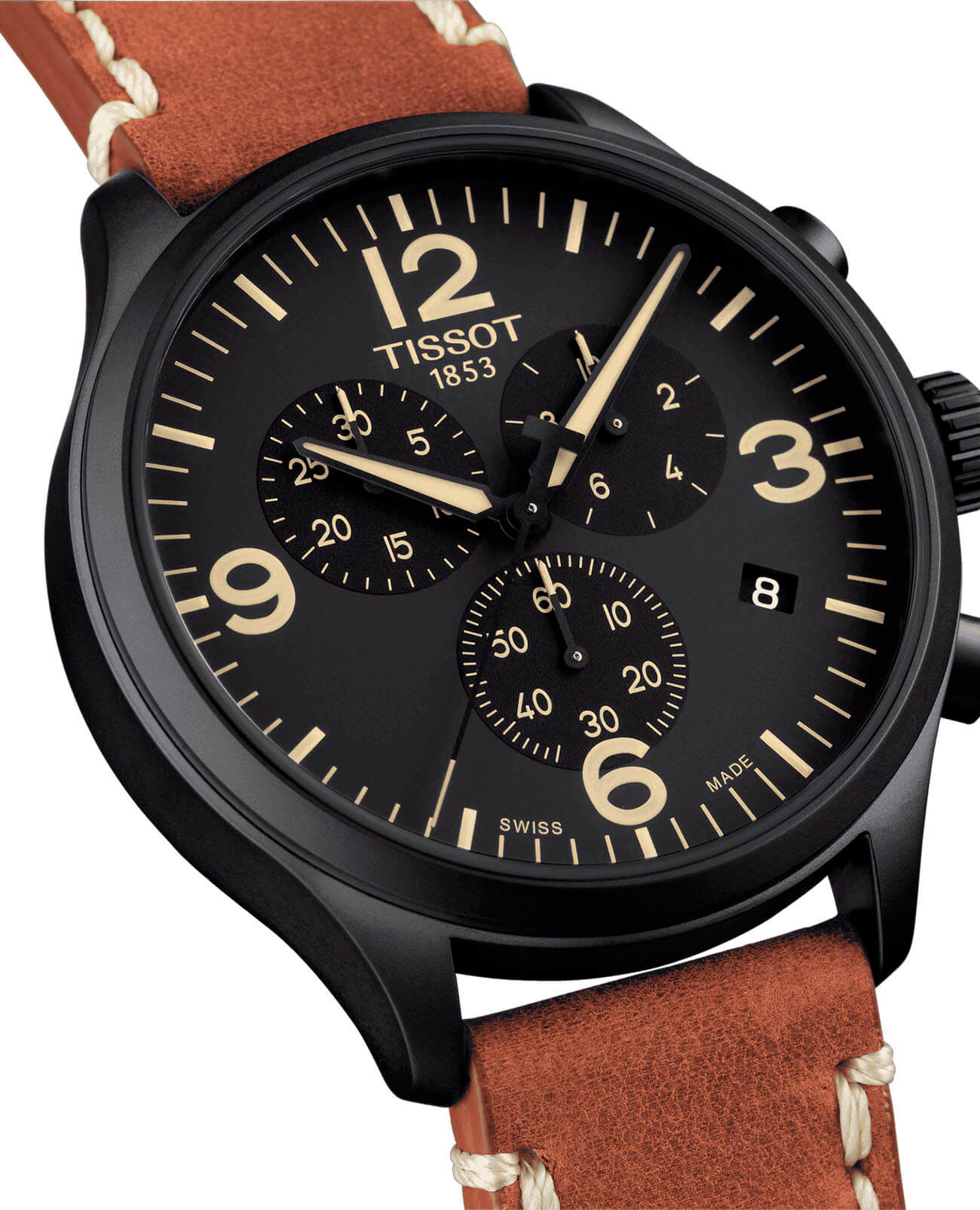 Tissot Tissot Chrono XL T116.617.36.057.00, t-classic швейцария мужские часы на браслете кожаный боковой вид