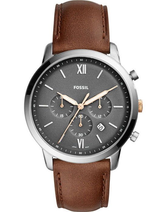 Fossil Fossil Georgia  FS5408  FS5408 кварцевые мужские часы серый циферблат, браслет кожаный — вид спереди