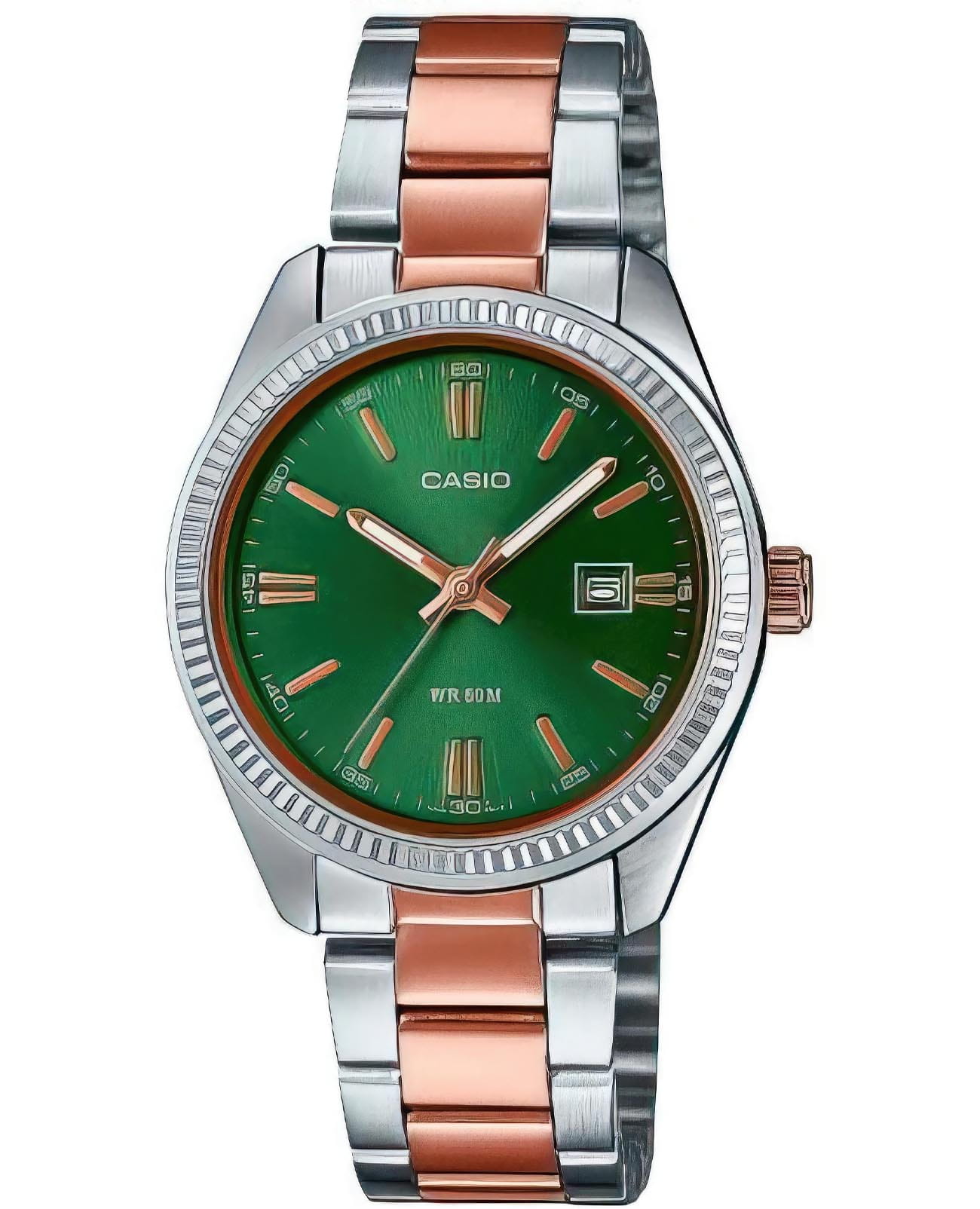 Casio Casio Collection LTP-1302PRG-3A  LTP-1302PRG-3A кварцевые женские часы бирюзовый циферблат, браслет нержавеющая сталь с ip-покрытием — вид спереди