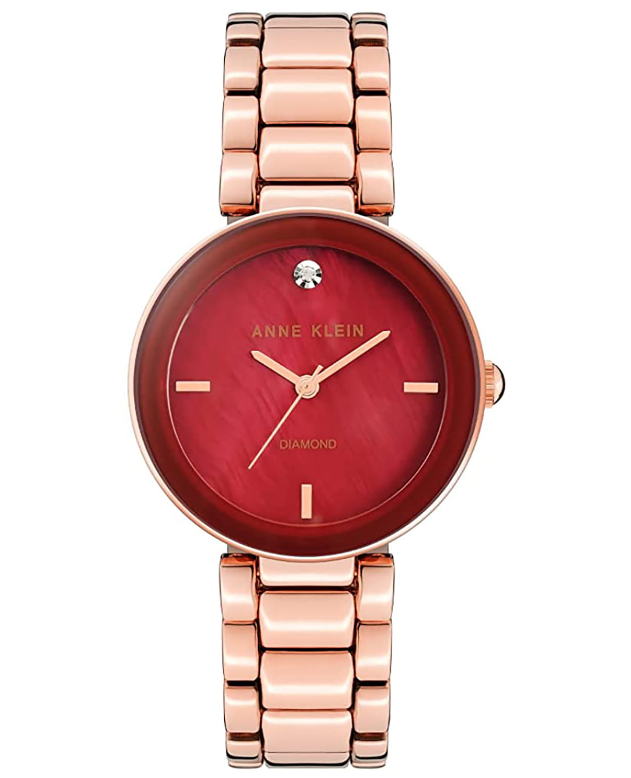 Anne Klein Anne Klein Diamond 1362BYRG  1362BYRG автокварц (кинетик) женские часы красный циферблат, браслет сталь c pvd покрытием — вид спереди