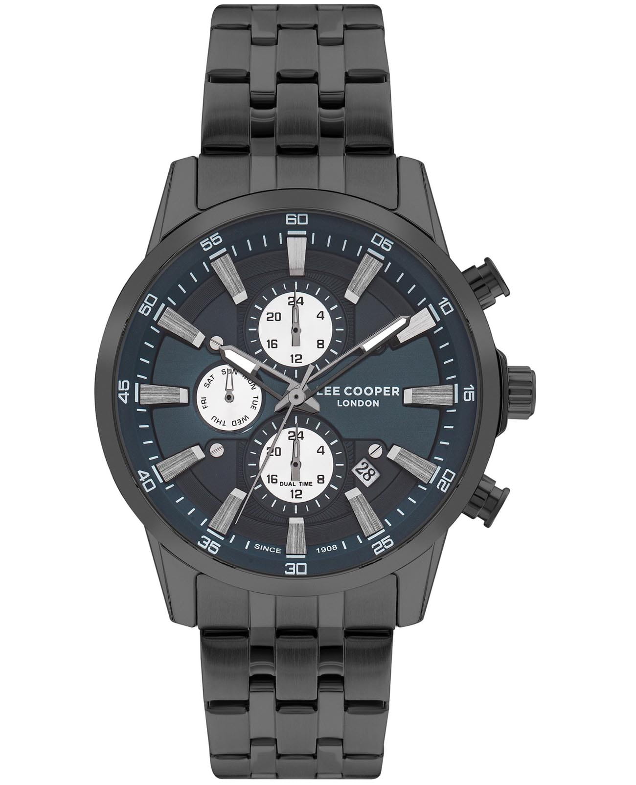 Lee Cooper Lee Cooper LC07592.690  LC07592.690 кварцевые мужские часы синий циферблат, браслет нержавеющая сталь с ip-покрытием — вид спереди