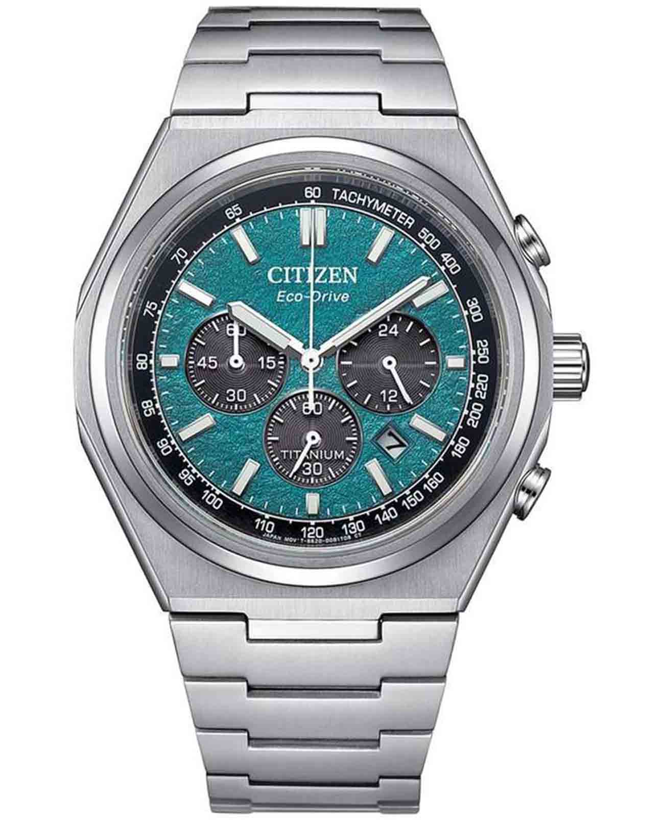 Citizen Citizen Eco-Drive CA4610-85X  CA4610-85X кварцевые мужские часы зеленый циферблат, браслет титановый — вид спереди