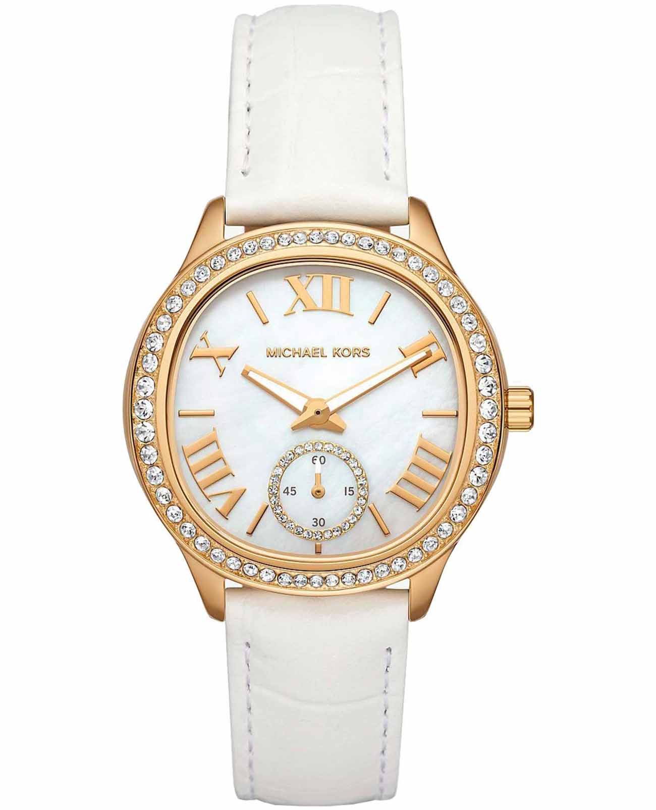 Michael Kors Michael Kors Sage MK4818  MK4818 кварцевые женские часы перламутровый циферблат, браслет кожаный — вид спереди