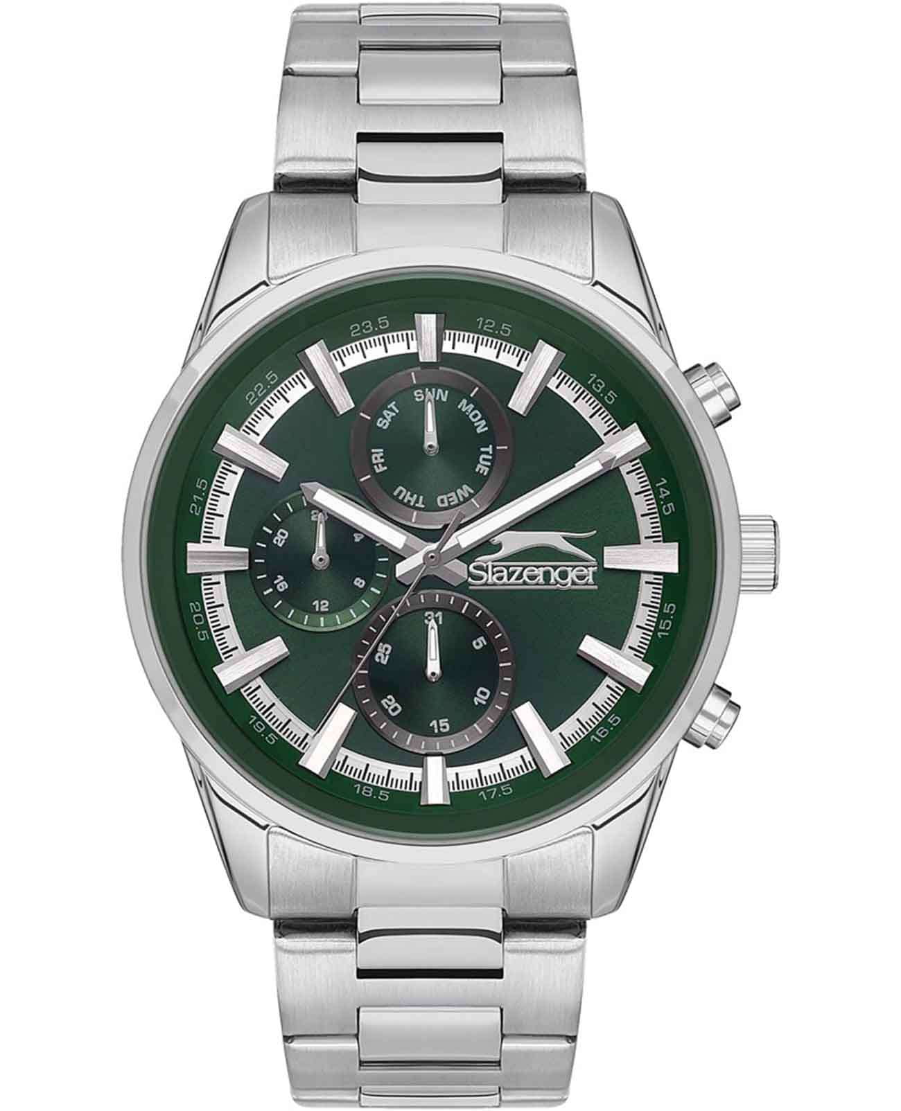 Slazenger Slazenger SL.09.2242.2.05  SL.09.2242.2.05 кварцевые мужские часы зеленый циферблат, браслет нержавеющая сталь — вид спереди