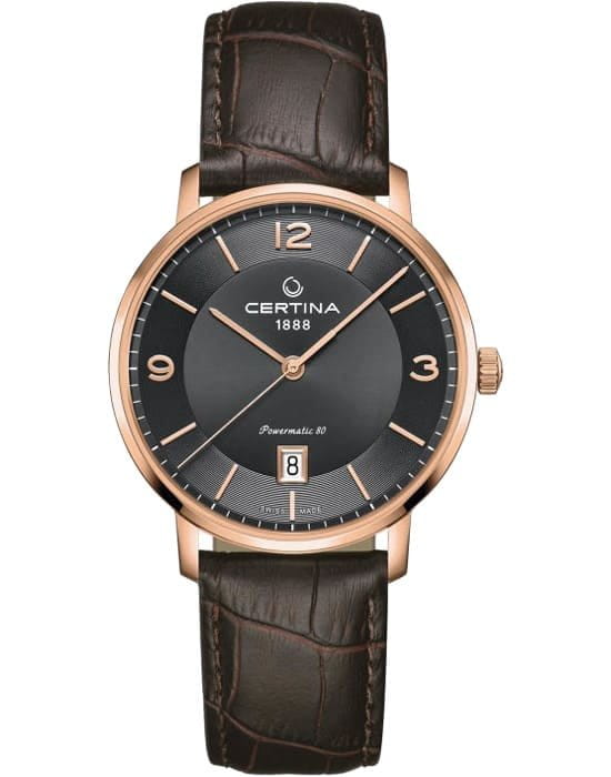 Certina Certina DS Caimano Powermatic 80 C035.407.36.087.00 DS Caimano C0354073608700 механические мужские часы черный циферблат, браслет кожаный — вид спереди