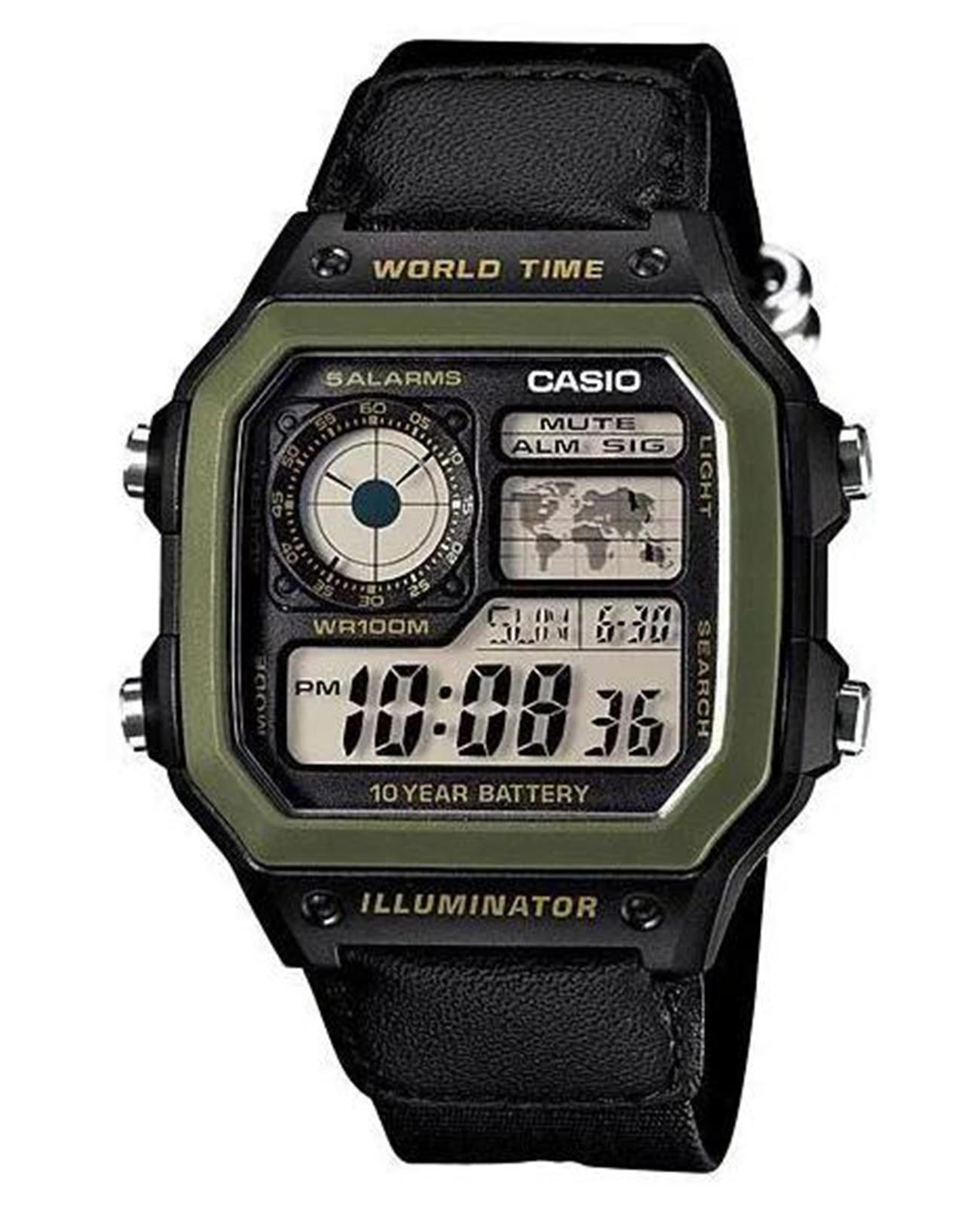 Casio Casio Collection AE-1200WHB-1B  AE-1200WHB-1B кварцевые мужские часы серый циферблат, браслет кожа + текстиль — вид спереди
