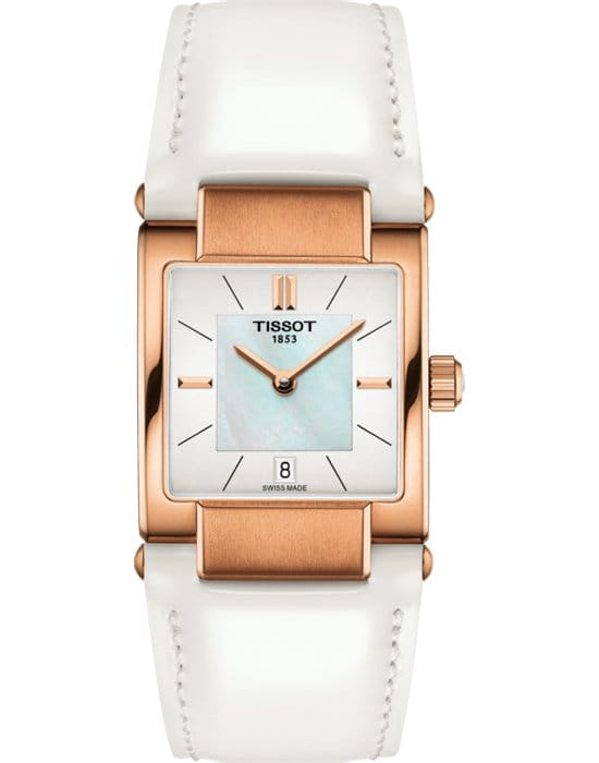 Tissot Tissot T02 T090.310.36.111.00  T0903103611100 кварцевые женские часы белый циферблат, браслет кожаный — вид спереди