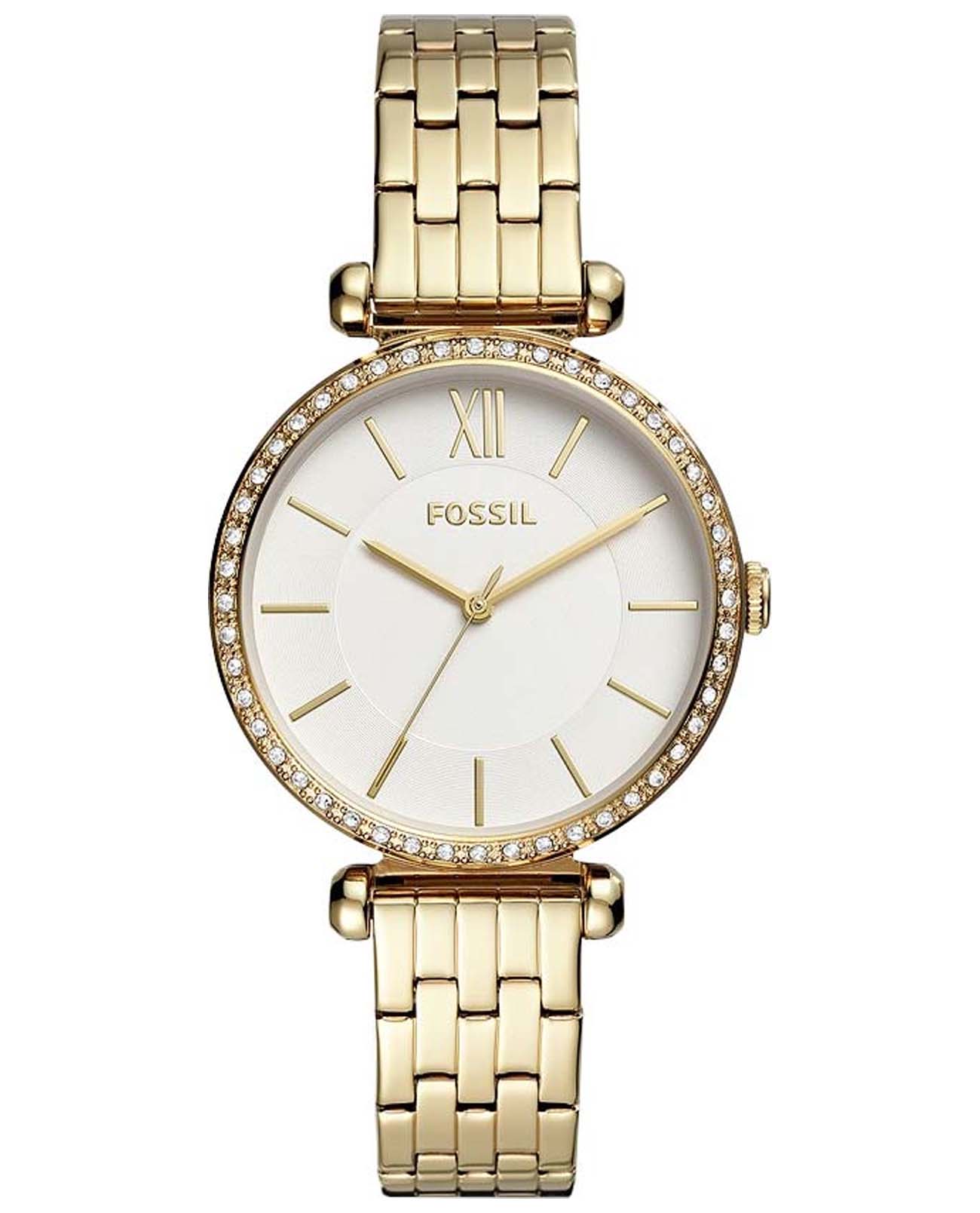 Fossil Fossil FB-02  BQ3498  BQ3498 кварцевые женские часы белый циферблат, браслет сталь с ip покрытием — вид спереди