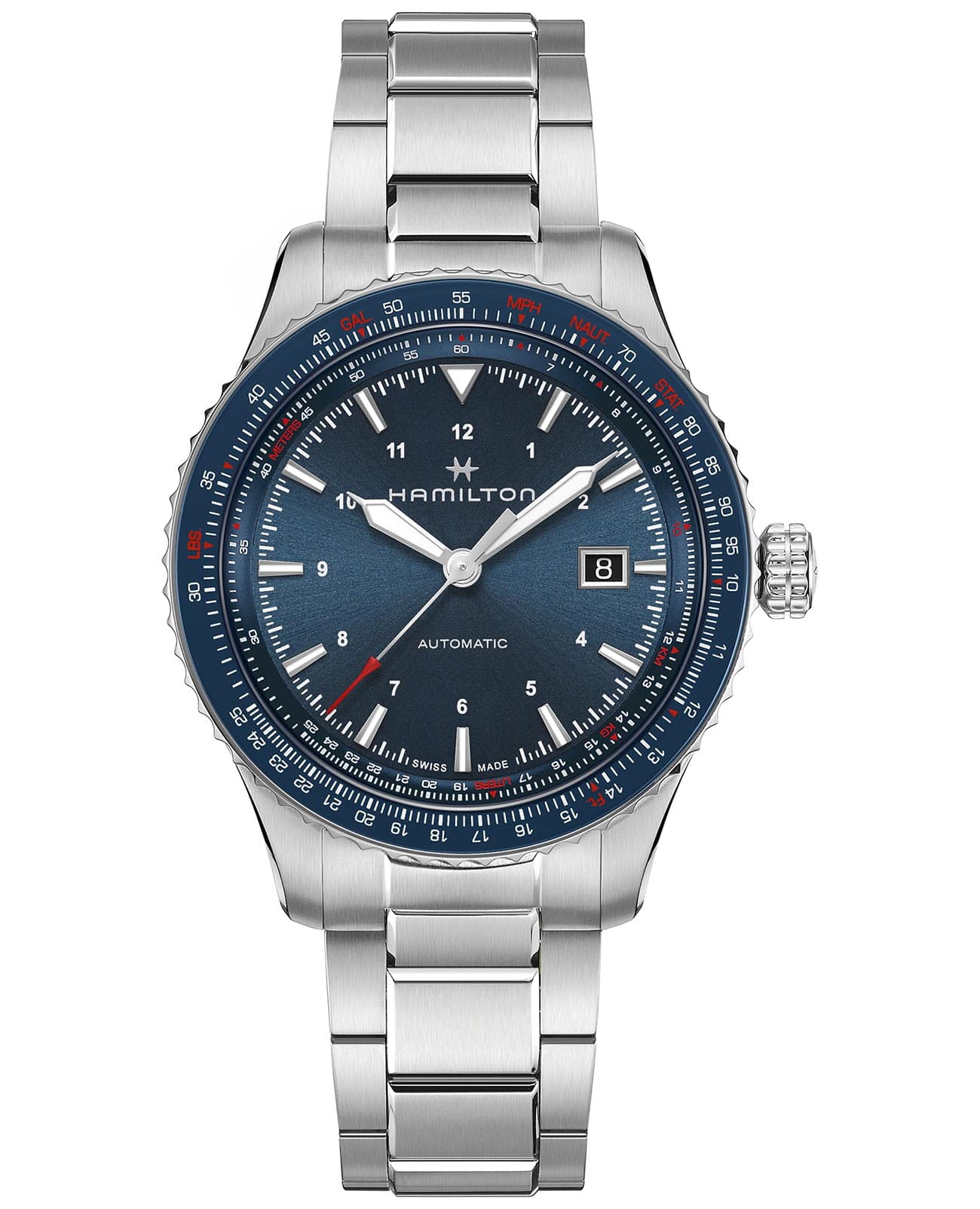 Hamilton Hamilton Khaki Aviation Converter Auto H76645140  H76645140 механические мужские часы синий циферблат, браслет нержавеющая сталь — вид спереди