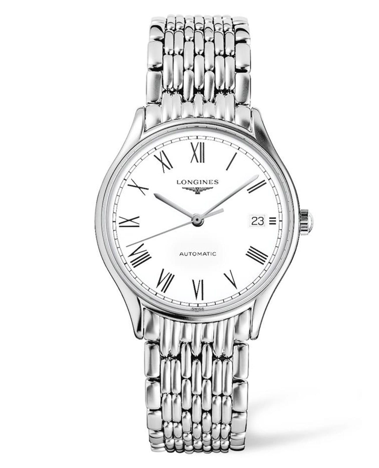 Longines Longines Lyre L4.860.4.11.6  L48604116 механические мужские часы белый циферблат, браслет нержавеющая сталь — вид спереди