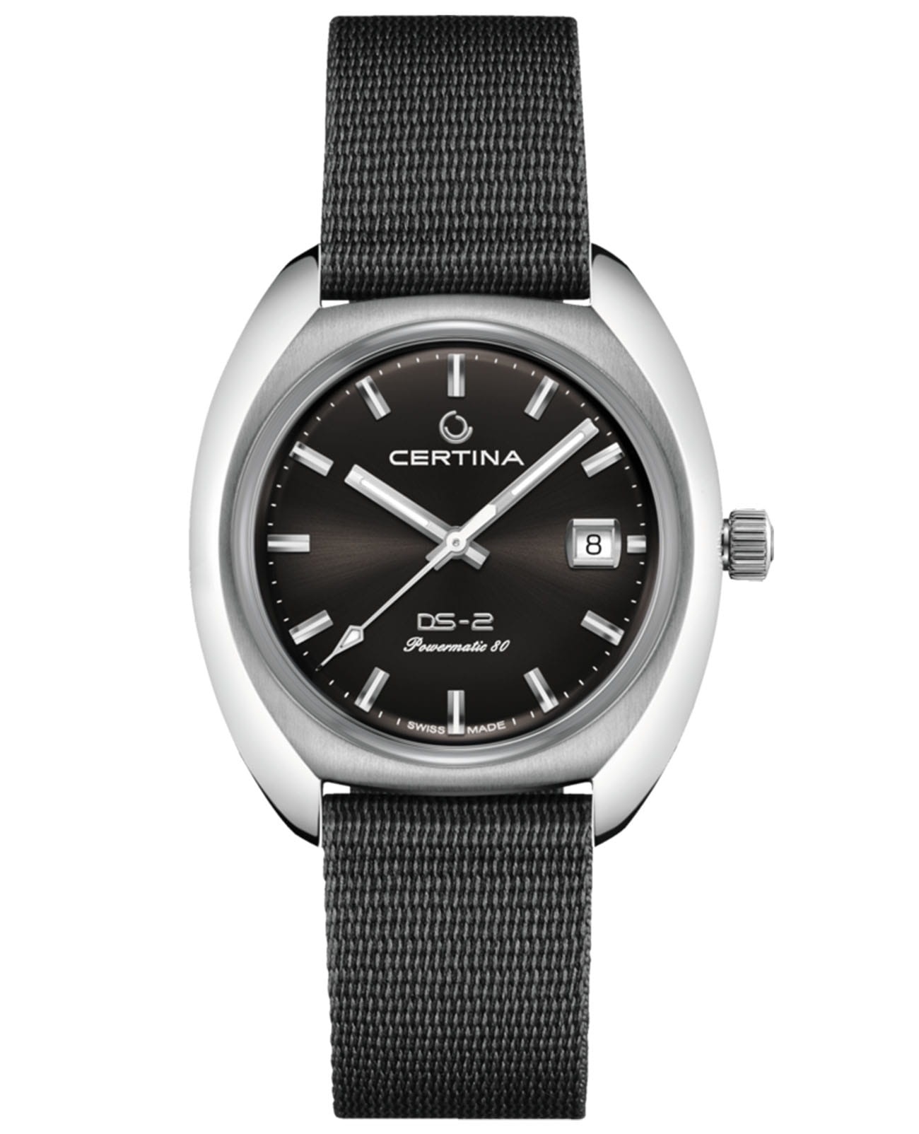 Certina Certina DS-2 C024.407.18.081.00 DS 2 C0244071808100 механические мужские часы черный циферблат, браслет кожа + нейлон — вид спереди