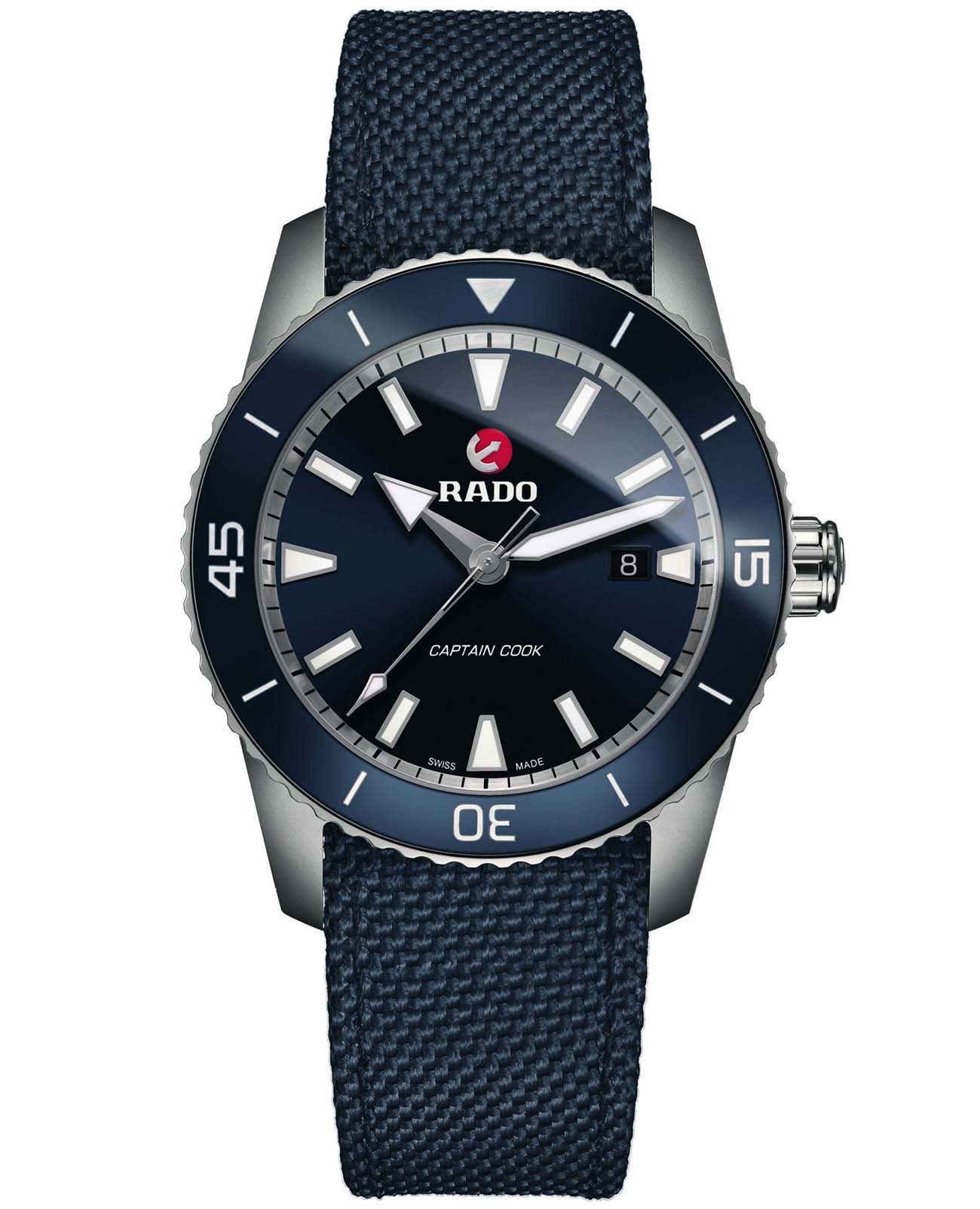 Rado Rado Captain Cook Automatic R32501206 Automatic R32501206 механические мужские часы синий циферблат, браслет тканевый — вид спереди