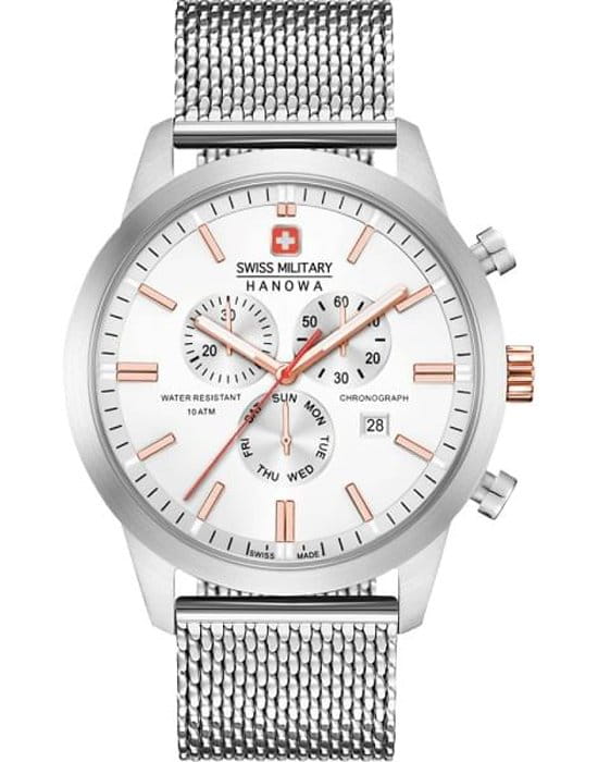 Swiss Military Hanowa Swiss Military Hanowa 06-3308.12.001  06-3308.12.001 кварцевые мужские часы белый циферблат, браслет  — вид спереди