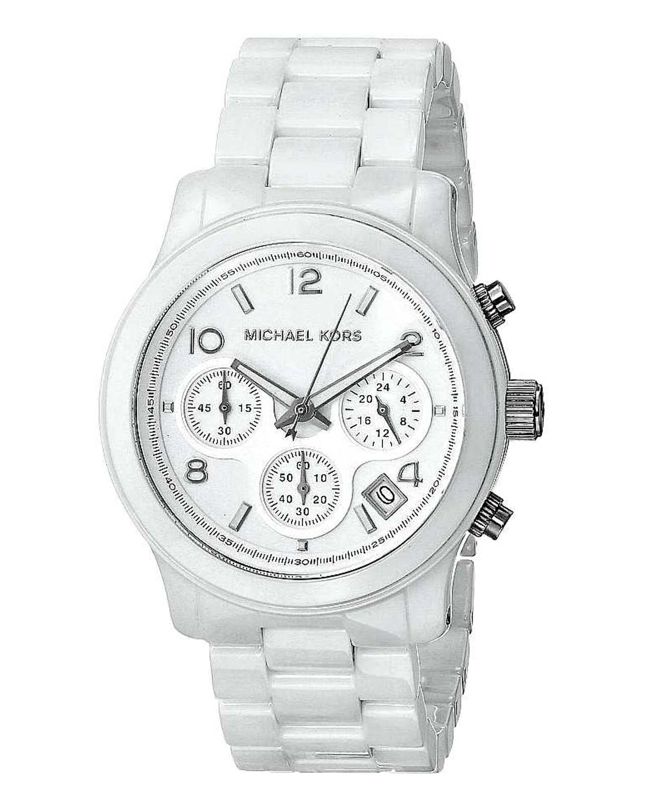 Michael Kors Michael Kors Ladies Chronos MK5161  MK5161 кварцевые женские часы белый циферблат, браслет керамика — вид спереди