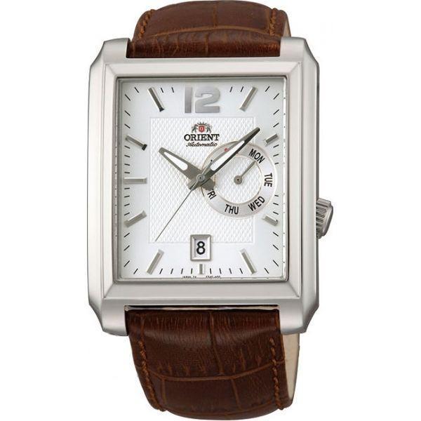 Orient Orient ESAE003W (FESAE003W)  FESAE003W механические мужские часы белый циферблат, браслет кожа + текстиль — вид спереди