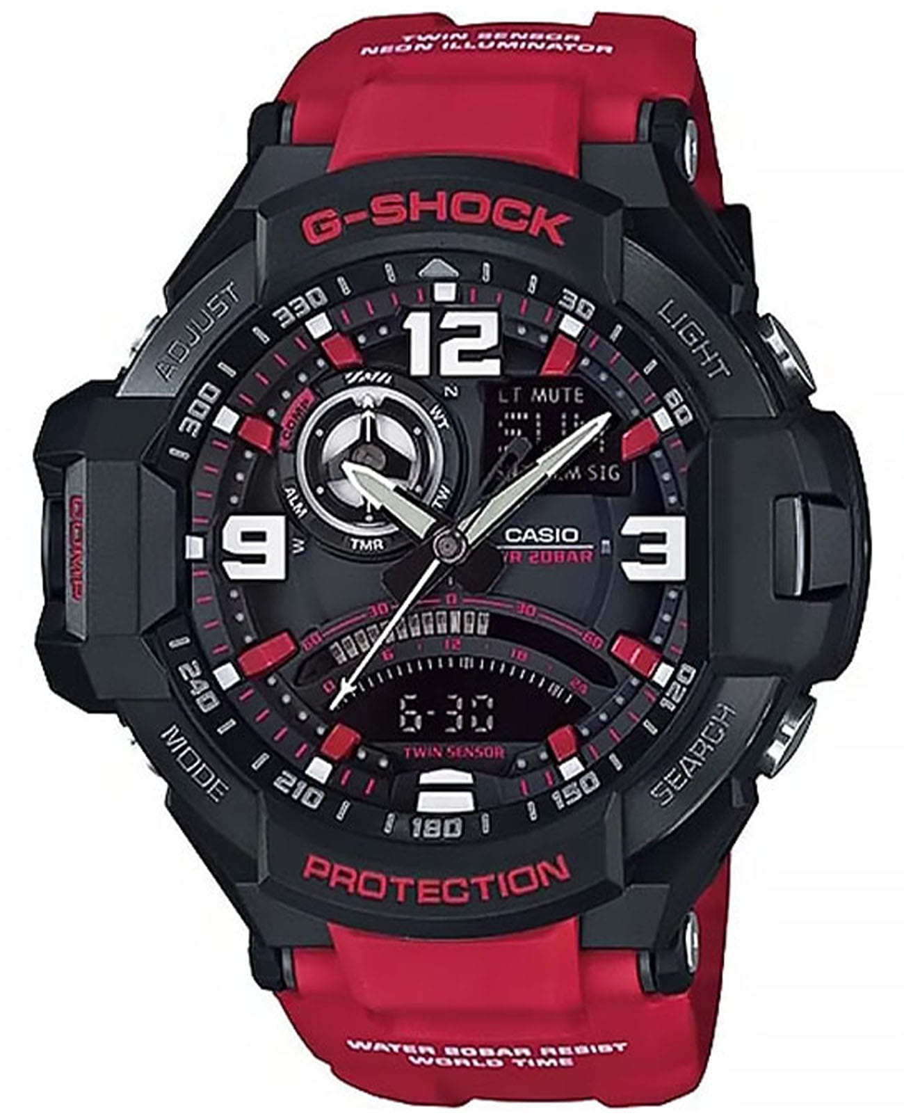 Casio Casio G-Shock GA-1000-4BDR (GA-1000-4B) GA-1000 GA-1000-4B электронные мужские часы черный циферблат, браслет силикон — вид спереди