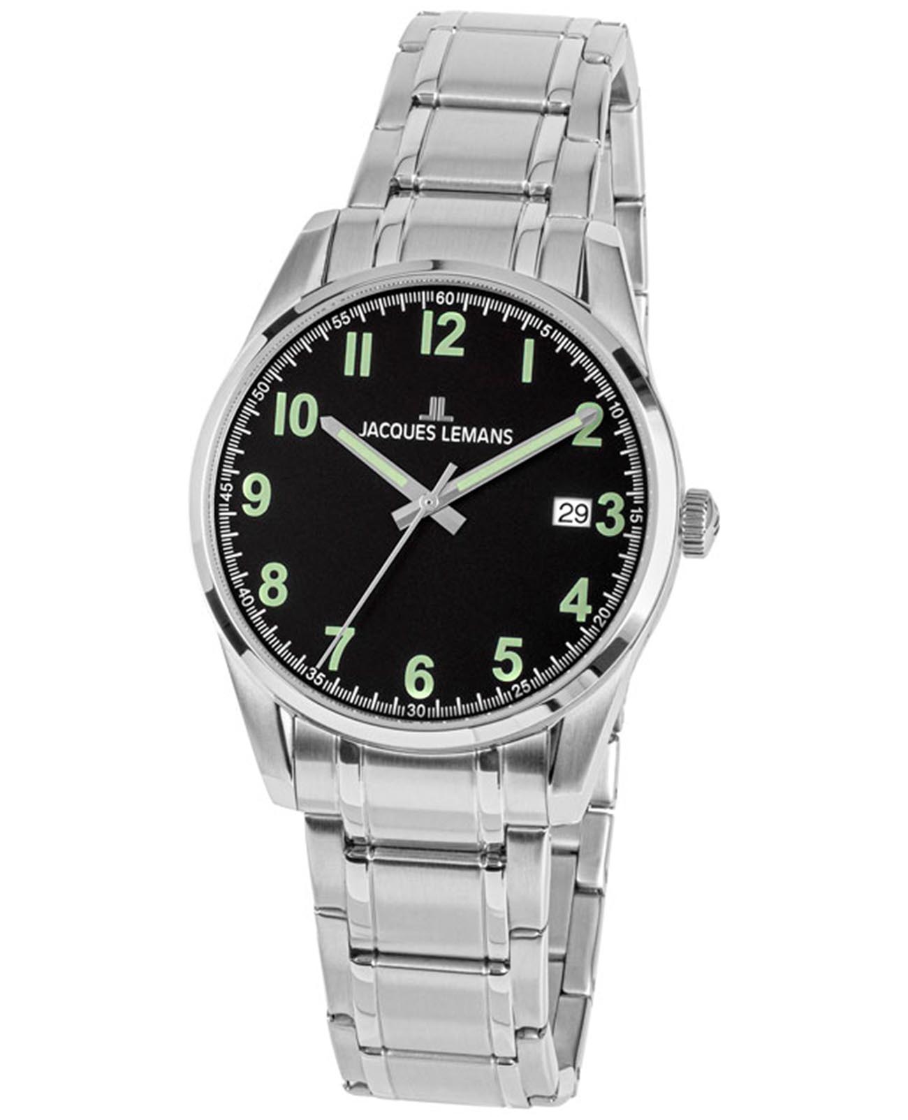 Jacques Lemans Jacques Lemans 1-2069C  1-2069C кварцевые женские часы черный циферблат, браслет нержавеющая сталь — вид спереди