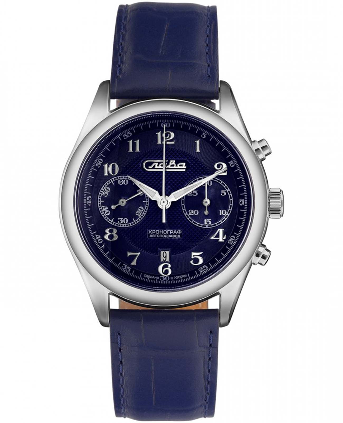 Слава Слава Сенат 1880256/300-4617  1880256/300-4617 механические мужские часы синий циферблат, браслет кожаный — вид спереди