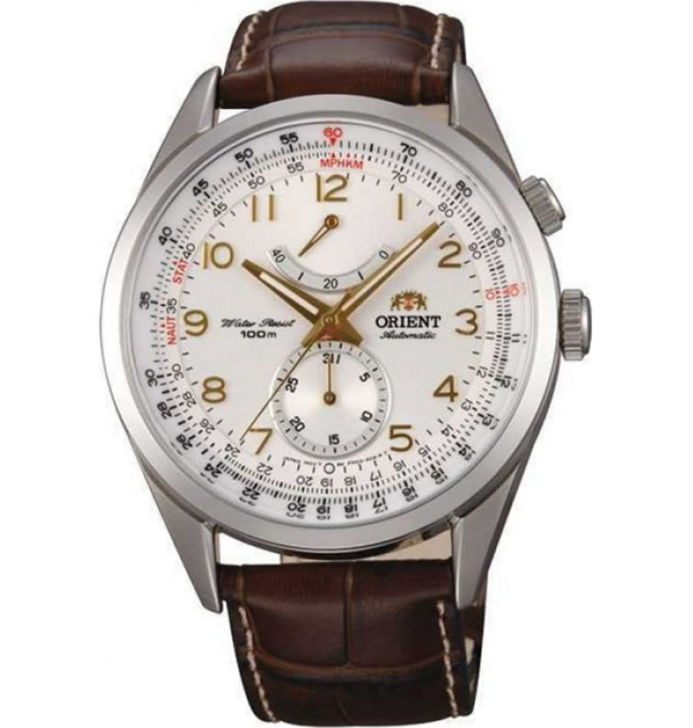 Orient Orient FM03005W (FFM03005W)  FFM03005W механические мужские часы белый циферблат, браслет кожаный — вид спереди