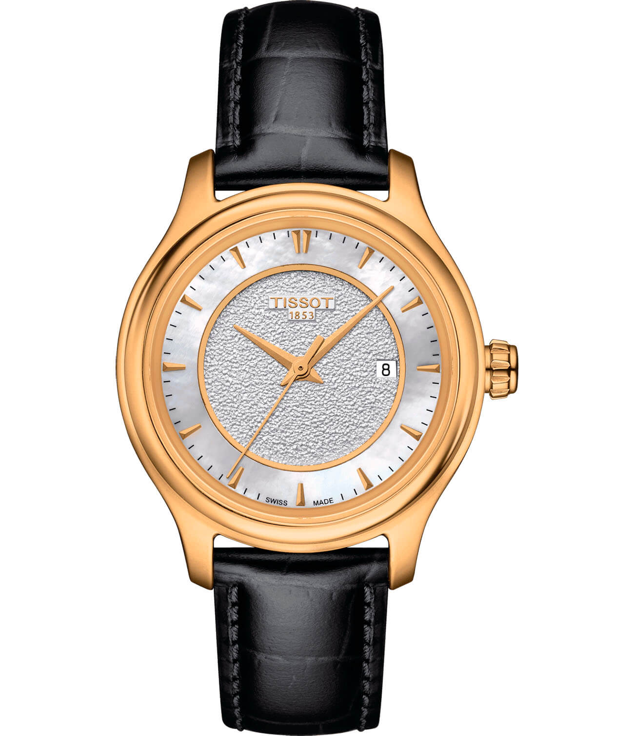 Tissot Tissot Fascination Lady 18K Gold T924.210.16.111.00  T9242101611100 кварцевые женские часы белый циферблат, браслет кожаный — вид спереди