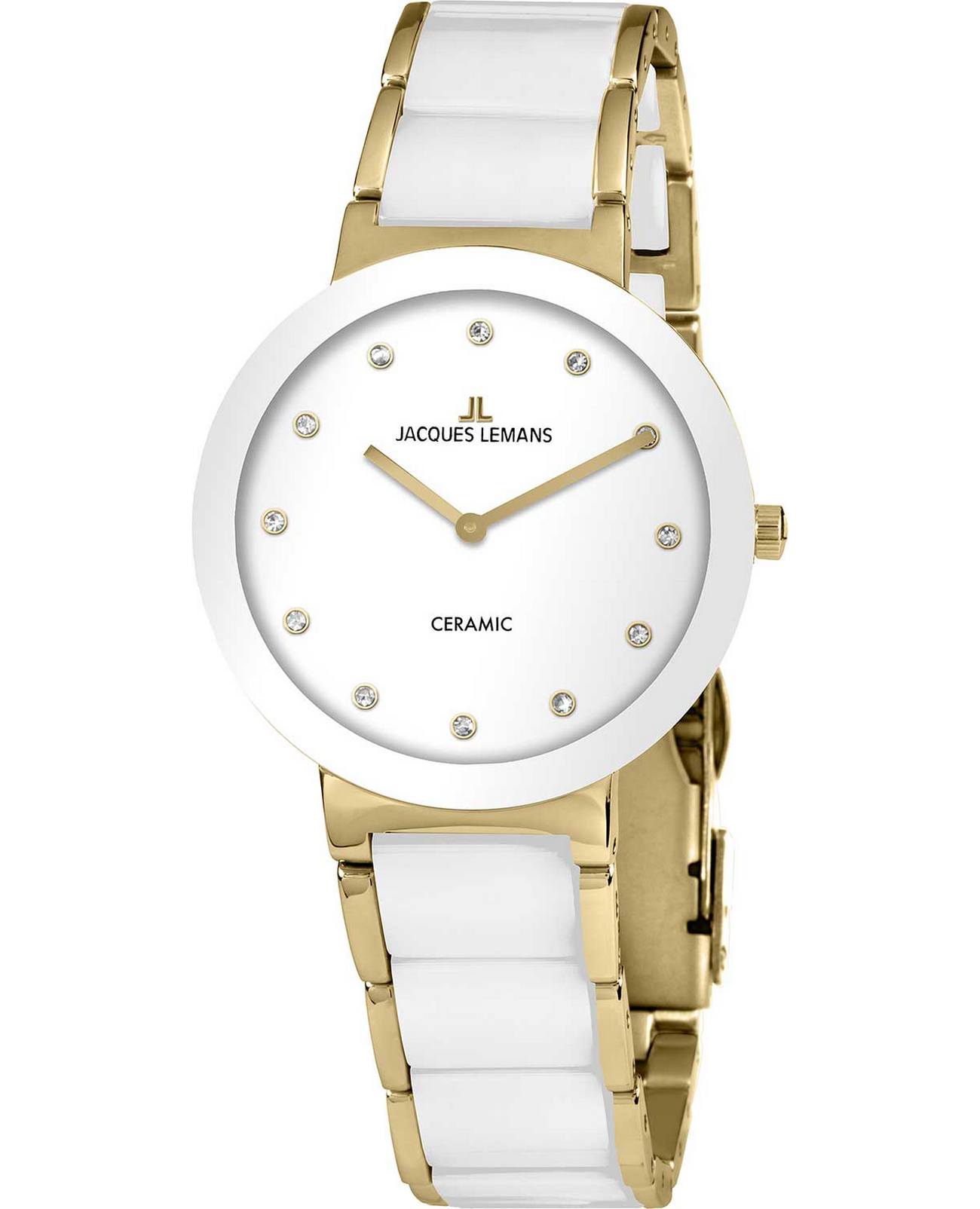 Jacques Lemans Jacques Lemans High Tech Ceramic 42-7L  42-7L кварцевые женские часы белый циферблат, браслет сталь + керамические вставки — вид спереди