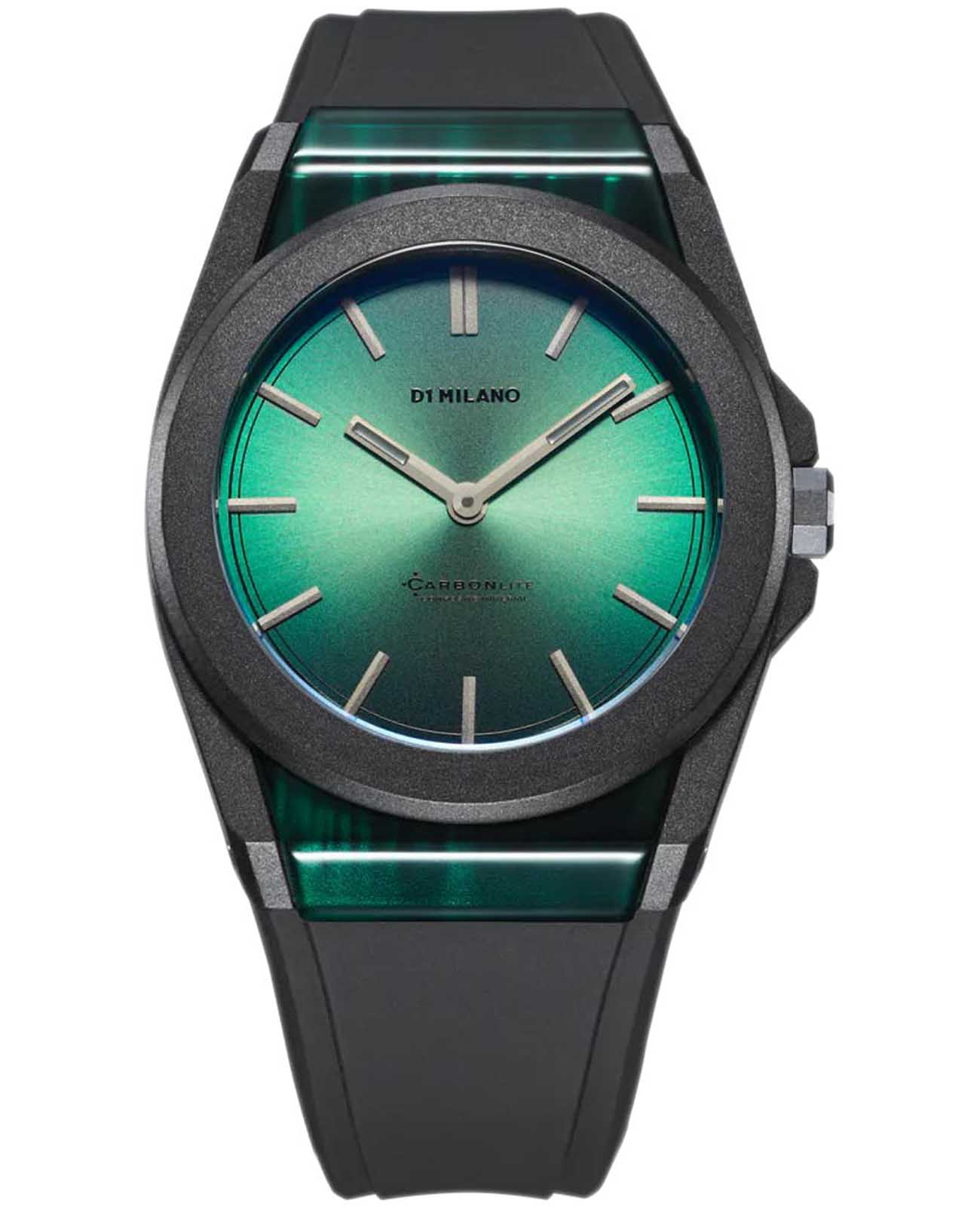 D1 Milano D1 Milano Carbonlite CLRJ05  CLRJ05 кварцевые мужские часы зеленый циферблат, браслет силикон — вид спереди