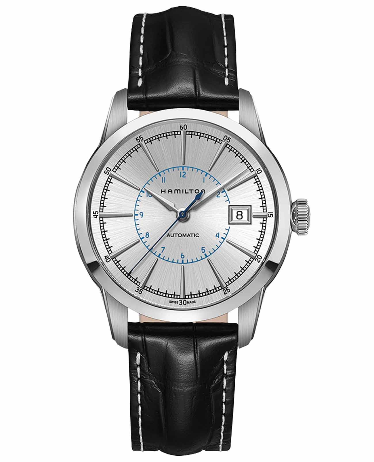 Hamilton Hamilton American Classic Railroad Auto H40555781  H40555781 механические мужские часы серебристый циферблат, браслет кожаный — вид спереди