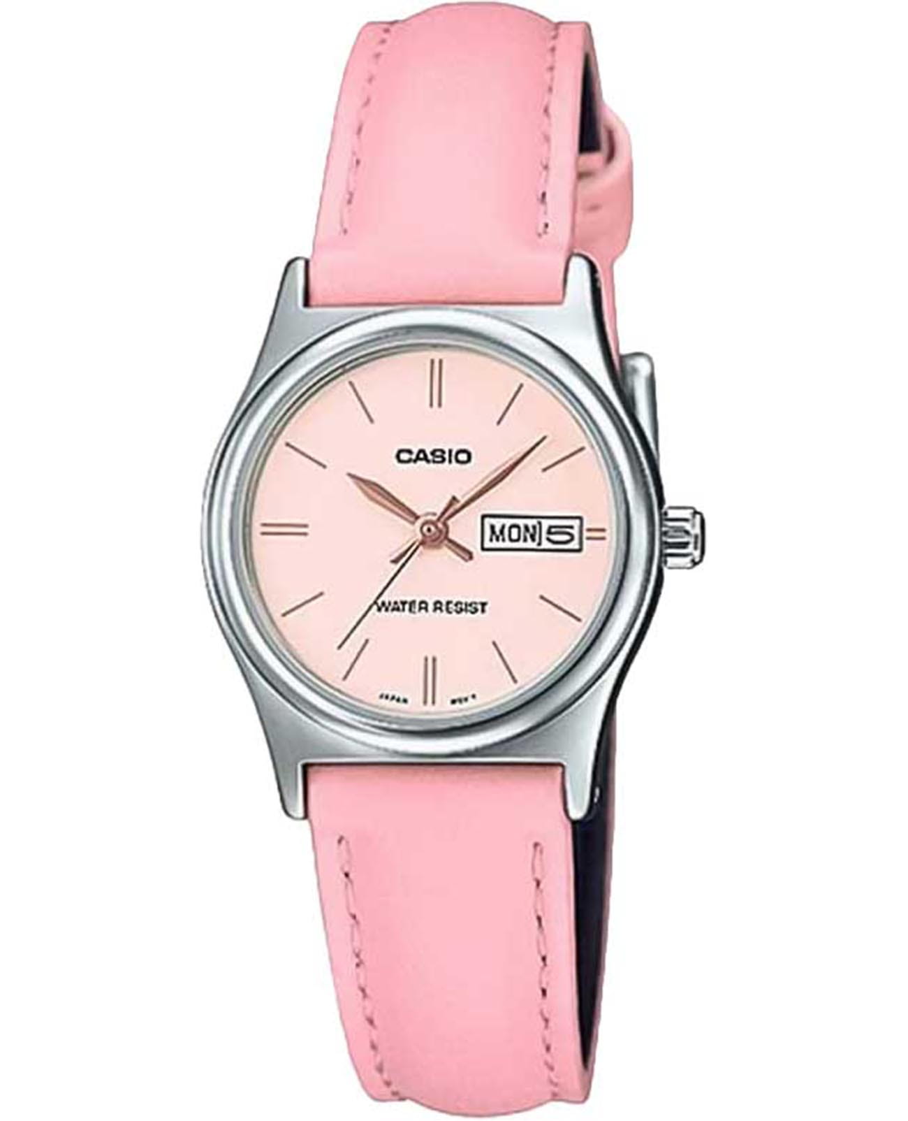 Casio Casio LTP-V006L-4B  LTP-V006L-4B кварцевые женские часы розовый циферблат, браслет кожаный — вид спереди