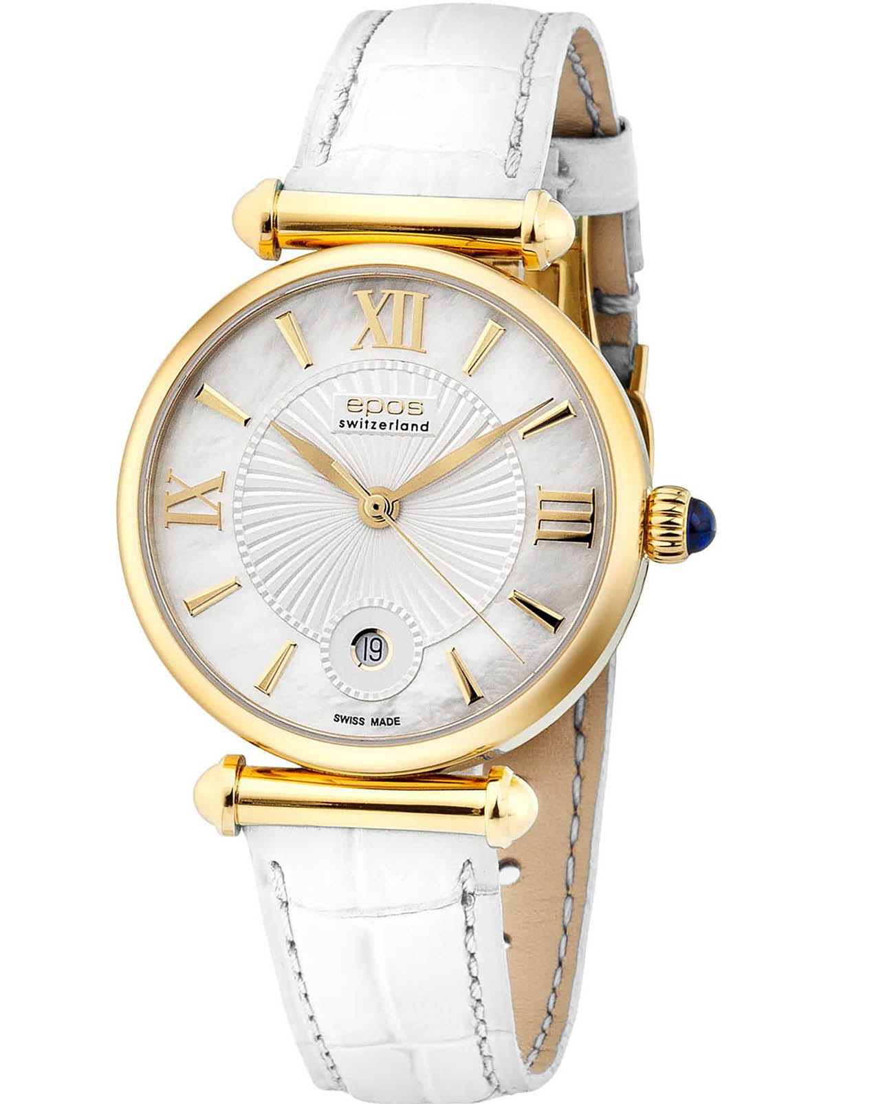 Epos Epos Ladies Quartz 8000.700.22.68.10  8000.700.22.68.10 кварцевые женские часы белый циферблат, браслет кожаный — вид спереди