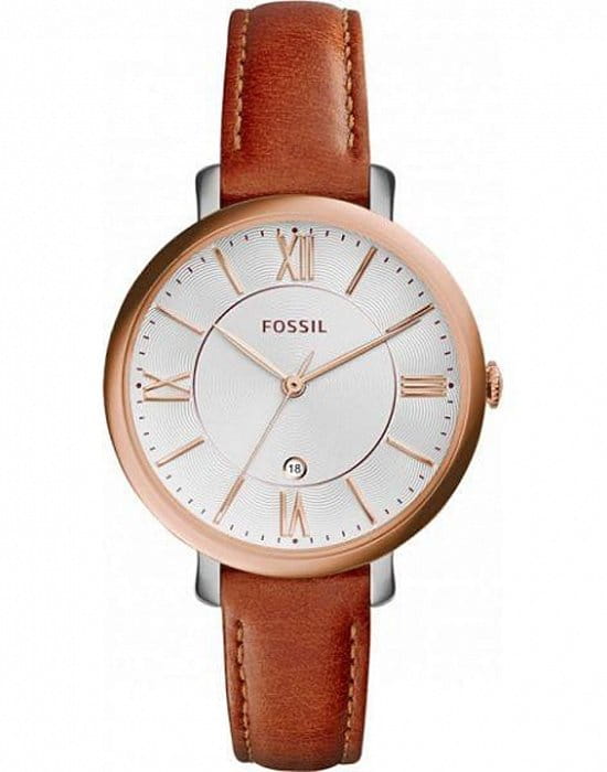 Fossil Fossil Carlie  ES3842  ES3842 кварцевые женские часы серый циферблат, браслет кожаный — вид спереди