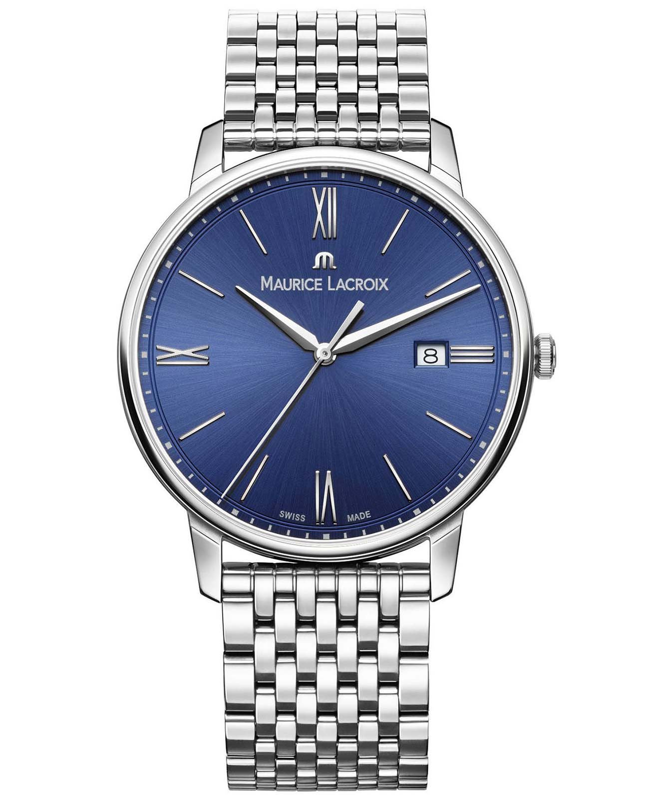 Maurice Lacroix Maurice Lacroix Eliros Date EL1118-SS002-410-2  EL1118-SS002-410-2 кварцевые мужские часы синий циферблат, браслет нержавеющая сталь — вид спереди