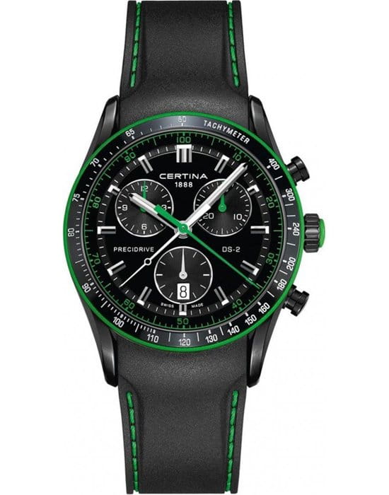 Certina Certina DS-2 Chrono C024.447.17.051.22 DS 2 C0244471705122 кварцевые мужские часы черный циферблат, браслет каучук — вид спереди