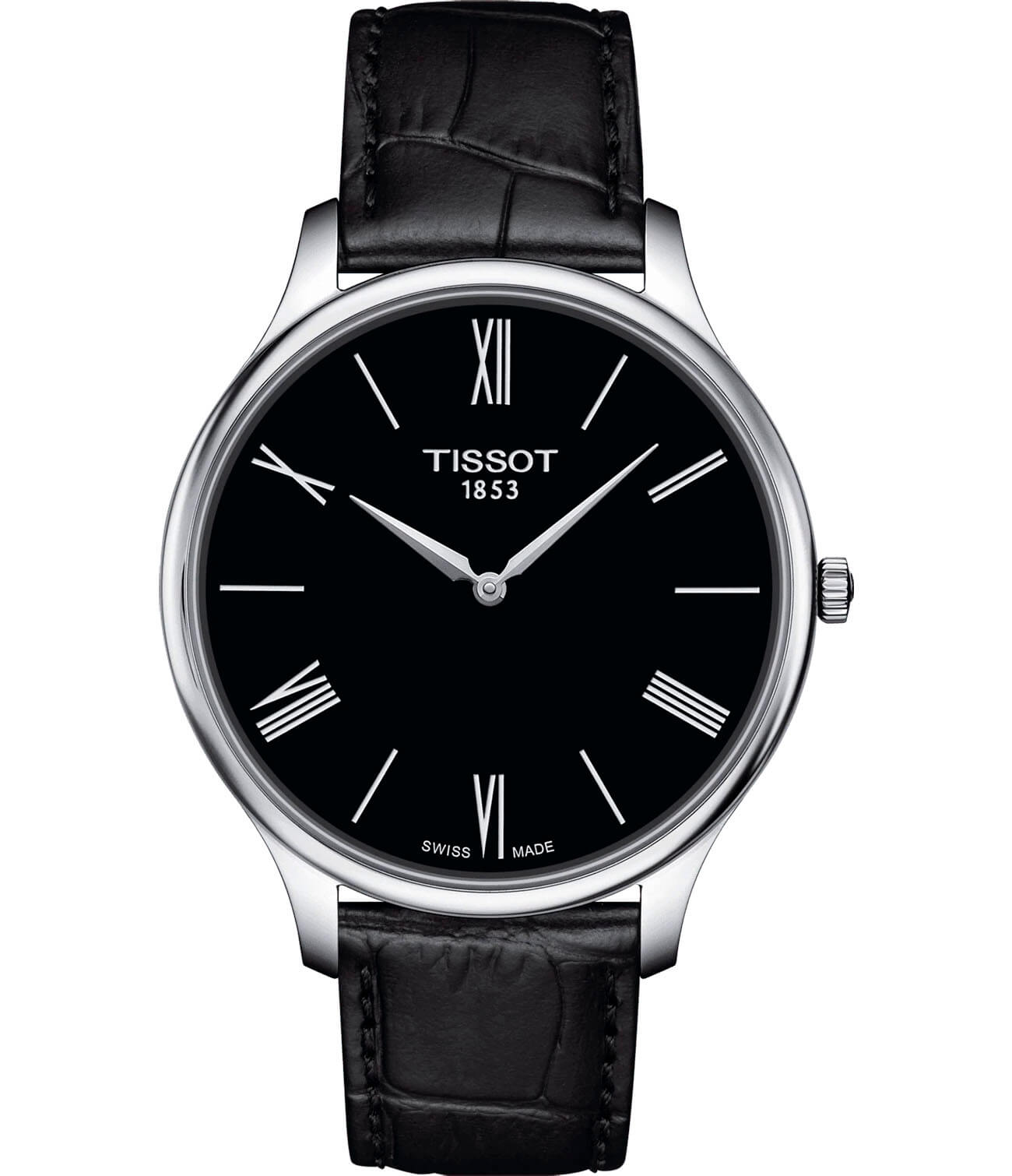Tissot Tissot Tradition 5.5 T063.409.16.058.00 Tradition T0634091605800 кварцевые мужские часы черный циферблат, браслет кожаный — вид спереди