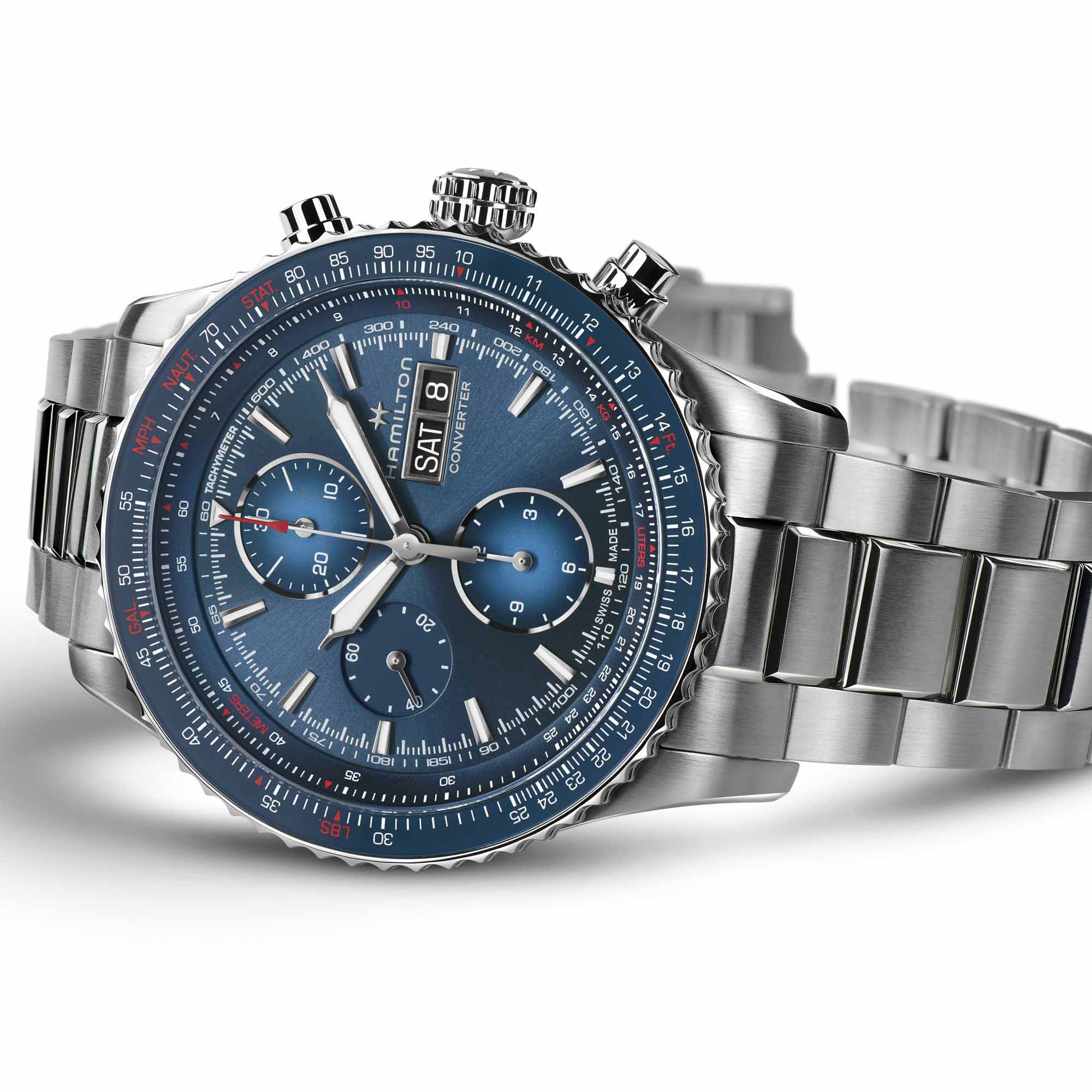 Hamilton Hamilton Khaki Aviation Converter Auto Chrono H76746140 мужские часы синий циферблат на запястье