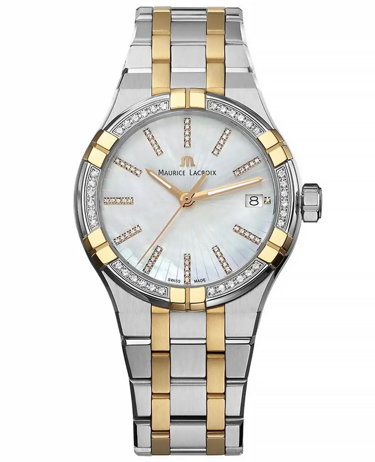 Maurice Lacroix Maurice Lacroix Aikon Quartz AI1106-PVPD2-170-1  AI1106-PVPD2-170-1 кварцевые женские часы перламутровый циферблат, браслет сталь c pvd покрытием — вид спереди