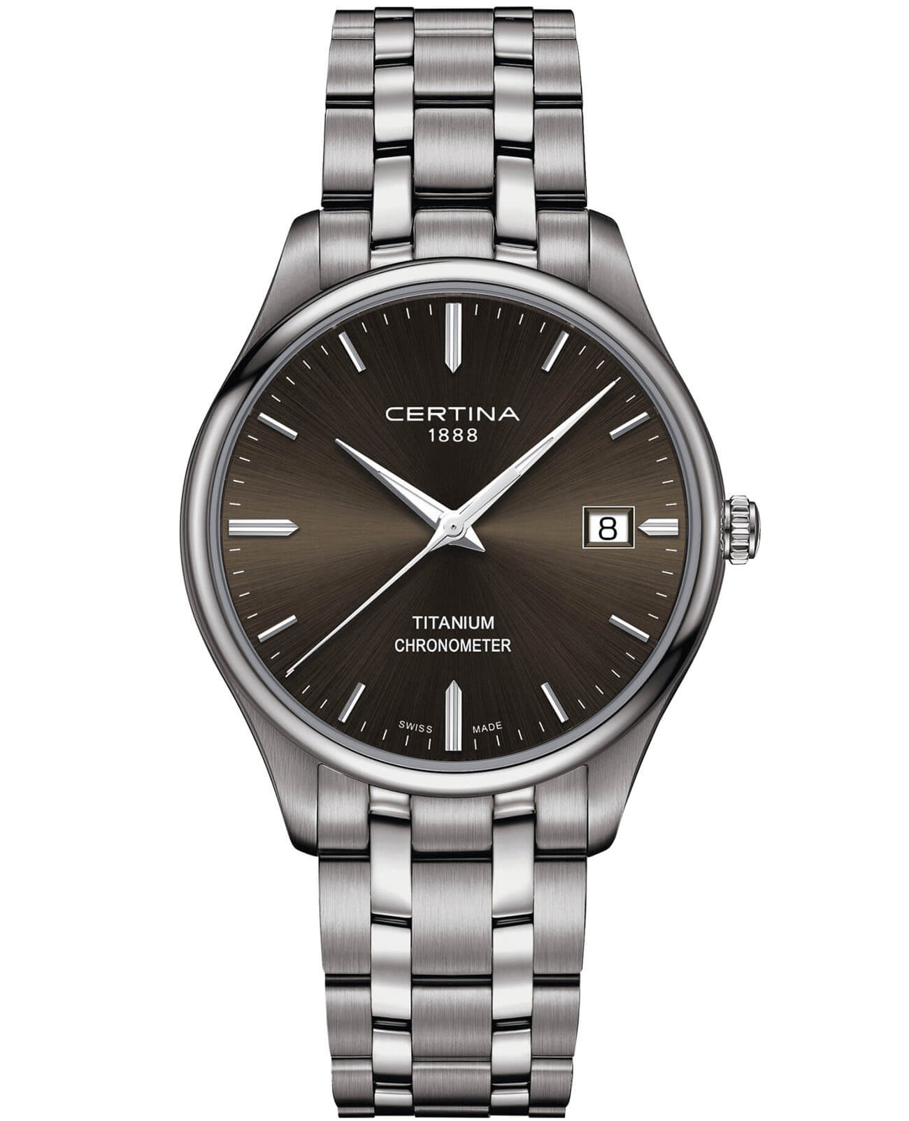 Certina Certina DS-8 Chronometer C033.451.44.081.00 DS 8 C0334514408100 кварцевые мужские часы серый циферблат, браслет титановый — вид спереди