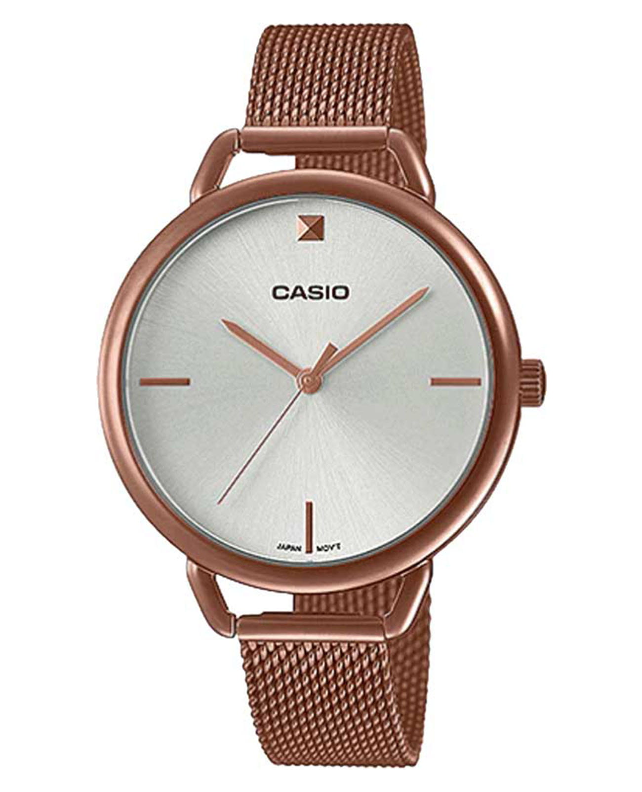 Casio Casio Collection LTP-E415MR-7C  LTP-E415MR-7C кварцевые женские часы белый циферблат, браслет нержавеющая сталь с ip-покрытием — вид спереди