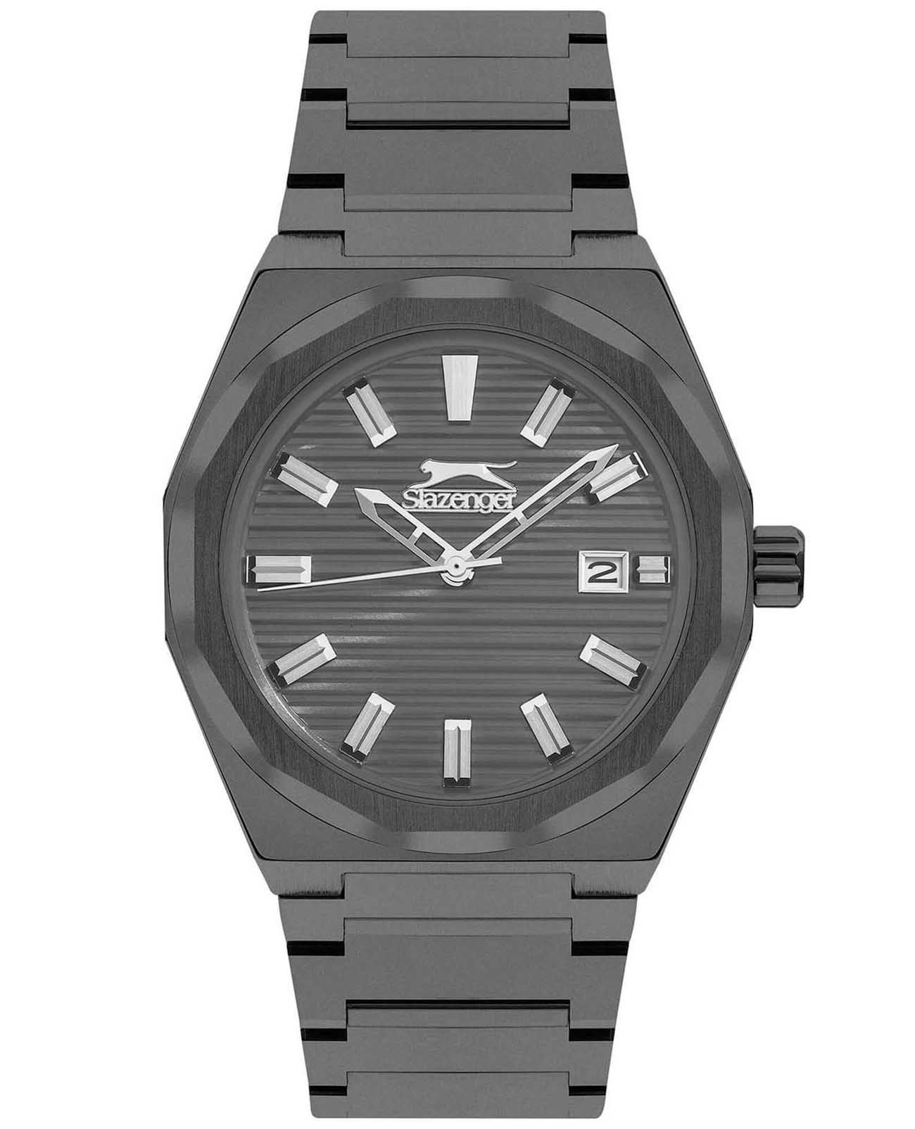 Slazenger Slazenger SL.09.2143.1.04  SL.09.2143.1.04 кварцевые мужские часы серый циферблат, браслет суперметалл с ip покрытием — вид спереди