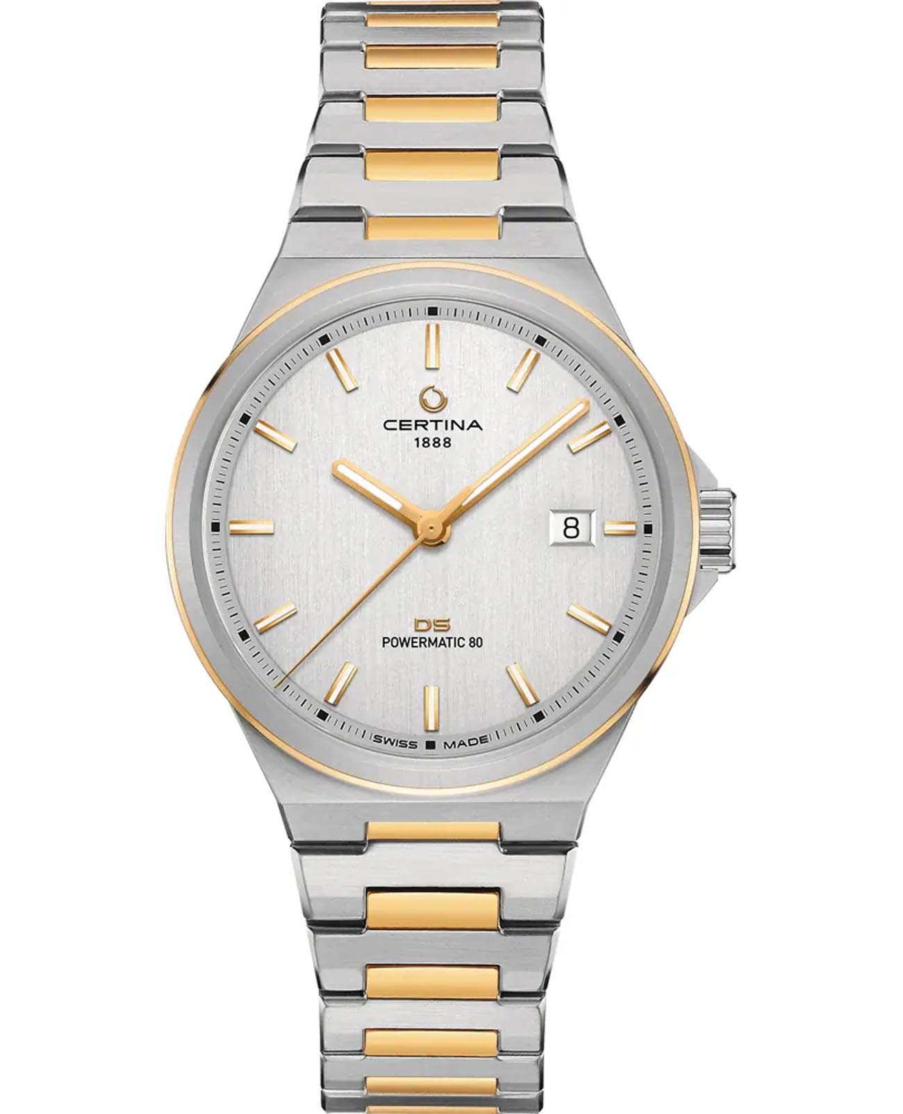 Certina Certina DS-7 Powermatic 80 - C043.407.22.031.00  C0434072203100 механические мужские часы серебристый циферблат, браслет нержавеющая сталь с pvd-покрытием — вид спереди