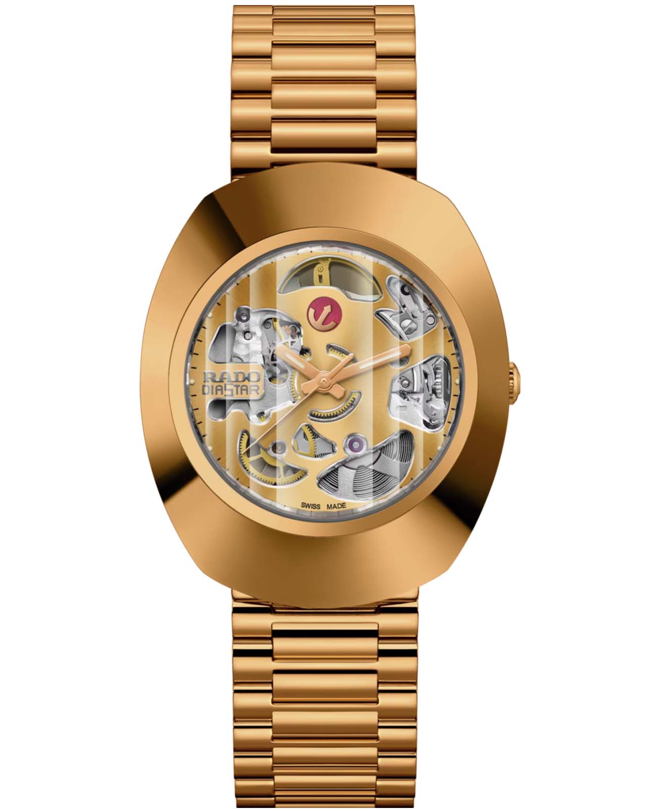 Rado Rado DiaStar Original Skeleton R12065403 Automatic R12065403 механические мужские часы золотой циферблат, браслет нержавеющая сталь с pvd-покрытием — вид спереди