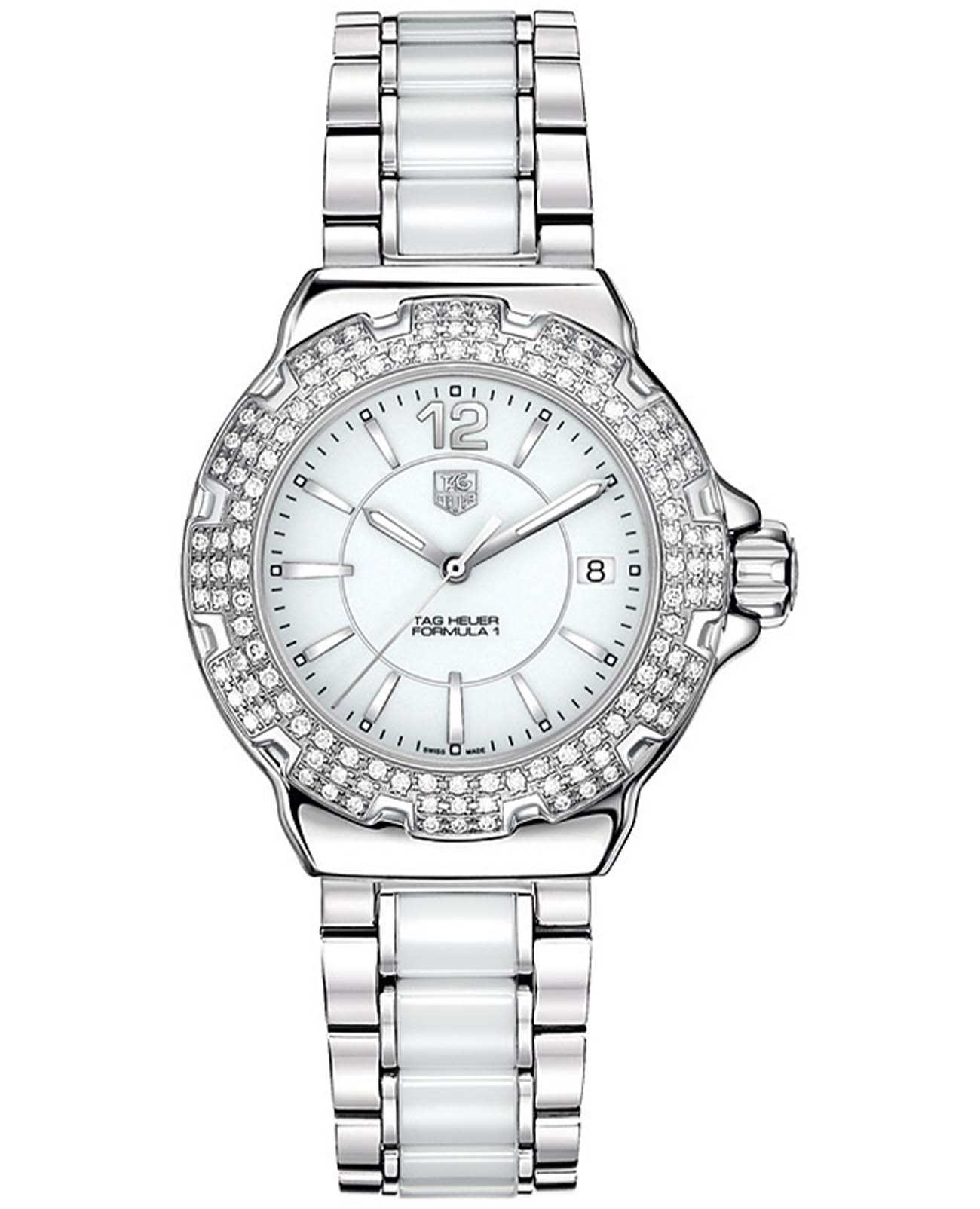 TAG Heuer TAG Heuer Formula 1 WAH1218.BA0861  WAH1218.BA0861 кварцевые женские часы белый циферблат, браслет сталь + керамические вставки — вид спереди
