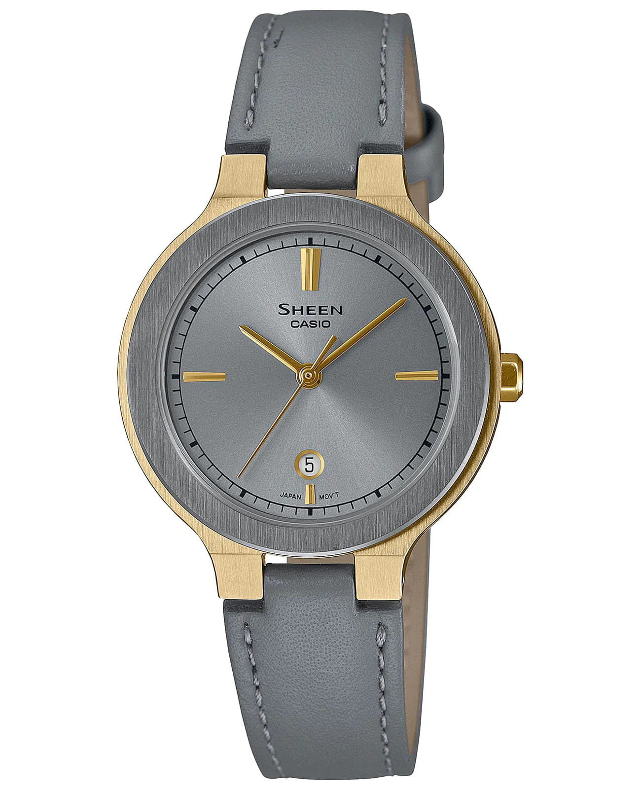 Casio Casio Sheen SHE-4559GL-8A  SHE-4559GL-8A кварцевые женские часы серый циферблат, браслет кожаный — вид спереди