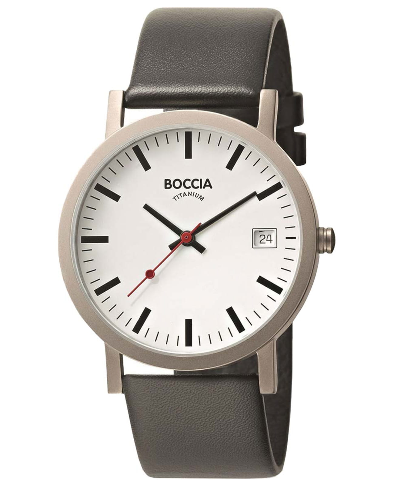 Boccia Titanium Boccia Titanium 3622-01  3622-01 кварцевые мужские часы белый циферблат, браслет кожаный — вид спереди